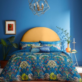 Matthew Williamson Gardenia Floral Damask 200 Thread Count Cotton Blue Duvet Cover and Pillowcase Set