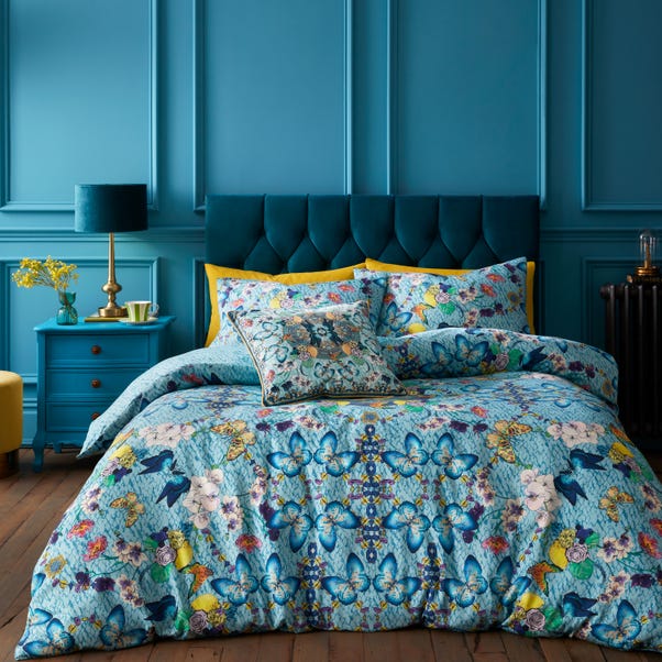 Matthew Williamson Heritage Butterfly 200 Thread Count Cotton Green Duvet Cover & Pillowcase Set image 1 of 6