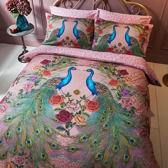 Matthew Williamson Xanadu Peacock 200 Thread Count Cotton Pink Duvet Cover And Pillowcase Set