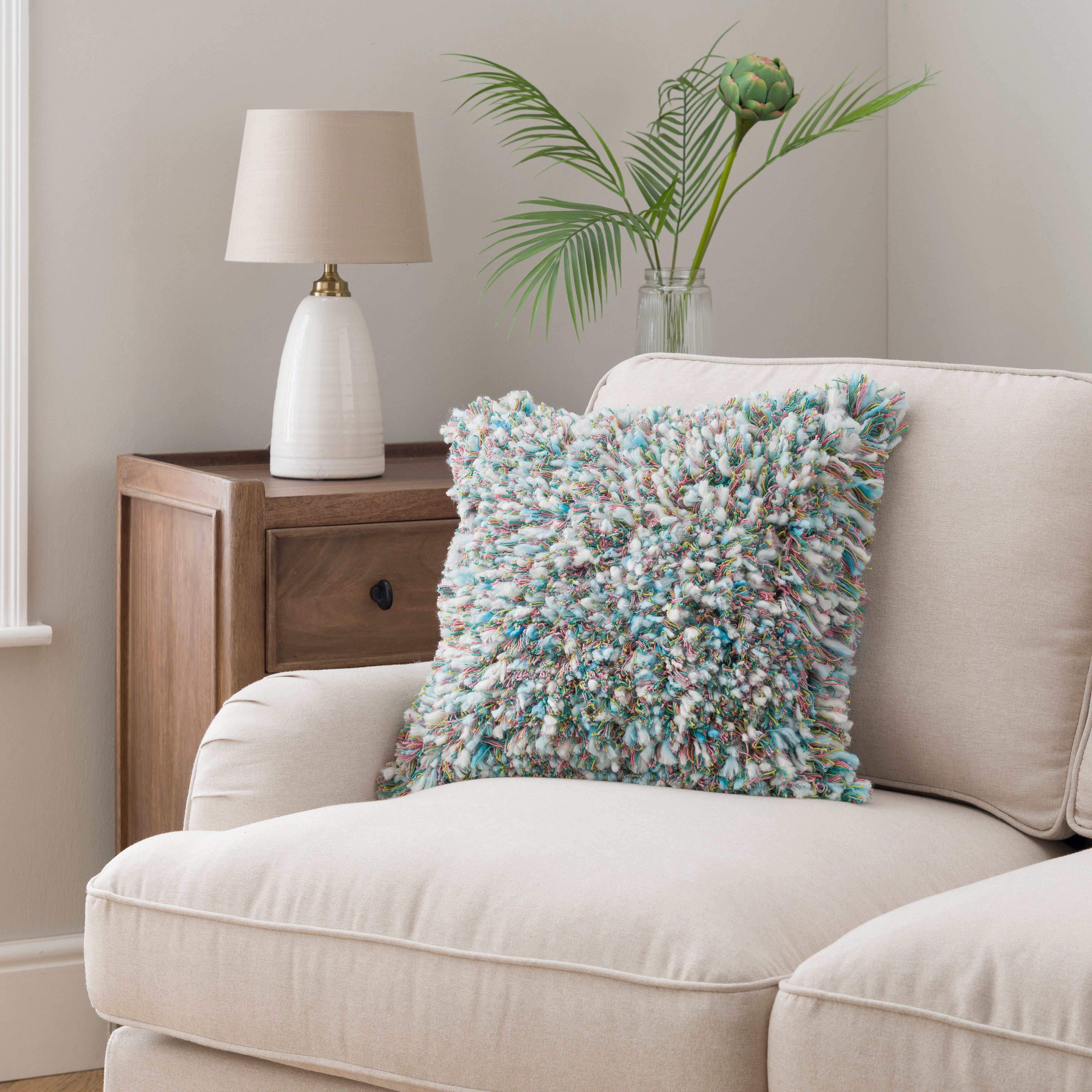 Ava Fluffy Texture Square Cushion Pastel Multi Coloured