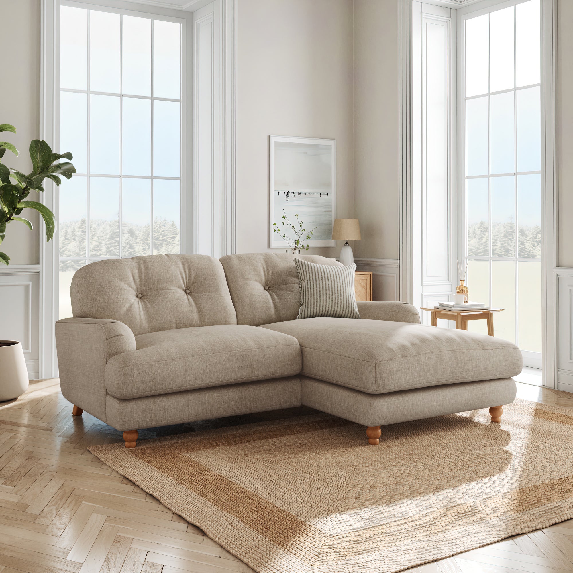 Martha Slub Faux Linen Corner Chaise Sofa Slub Faux Linen Mole