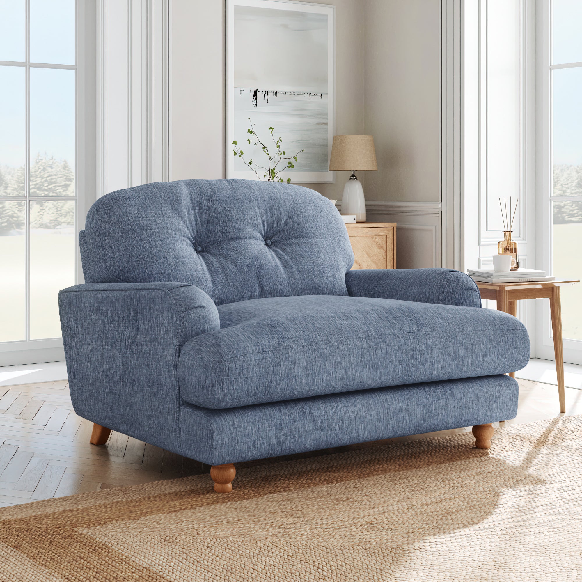 Martha Faux Linen Snuggle Chair Slub Faux Linen Denim