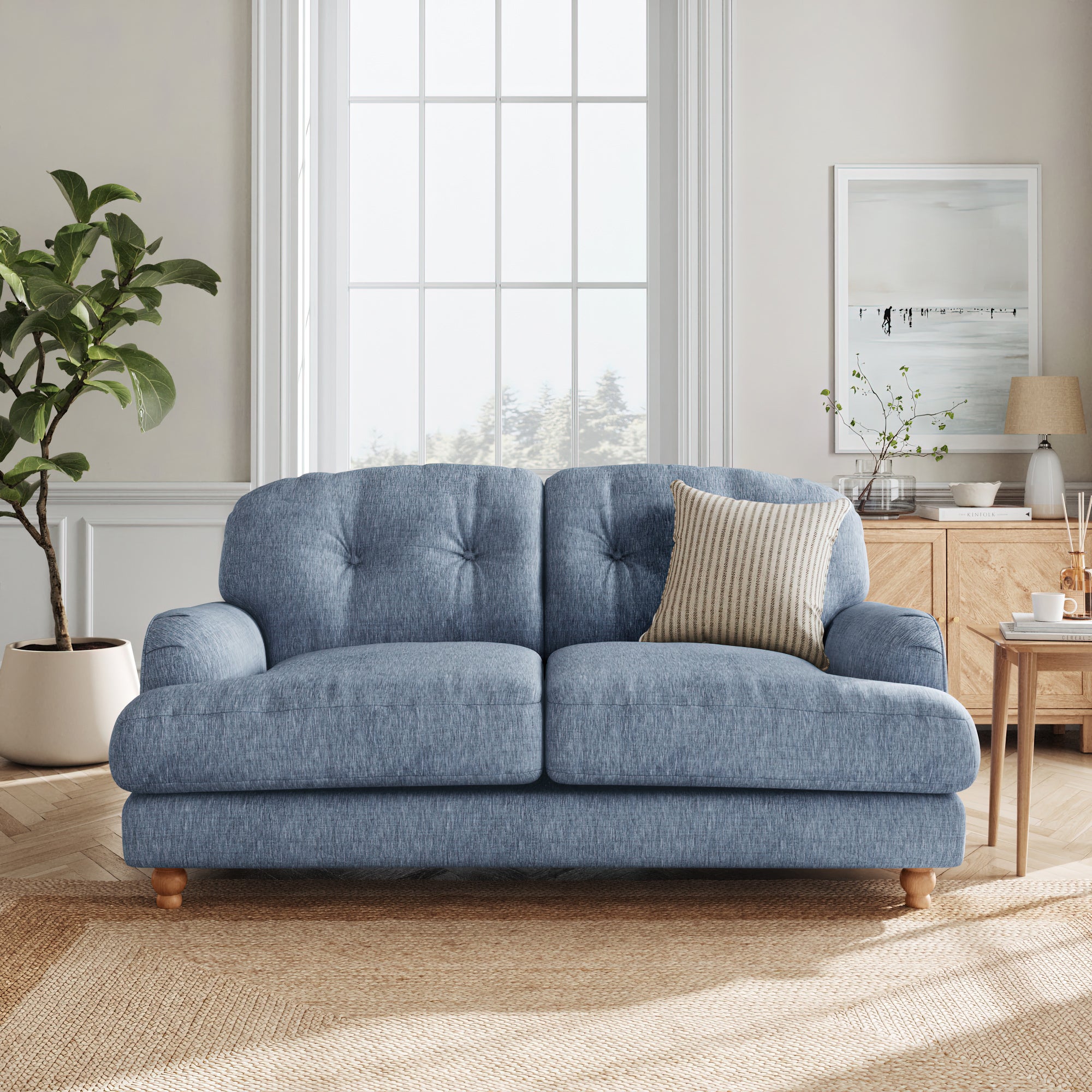 Martha Faux Linen 2 Seater Sofa Slub Faux Linen Denim