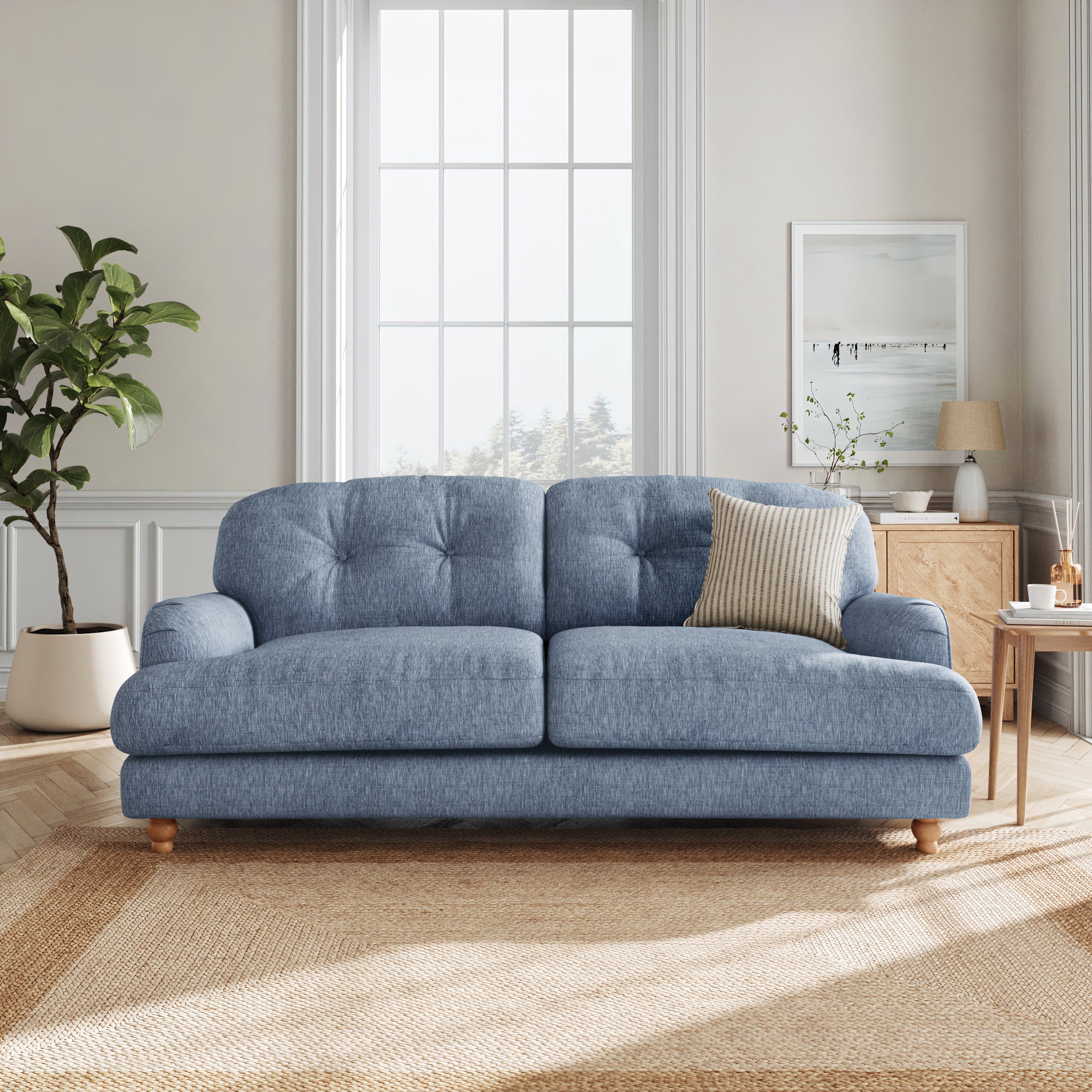 Martha Faux Linen 3 Seater Sofa Slub Faux Linen Denim