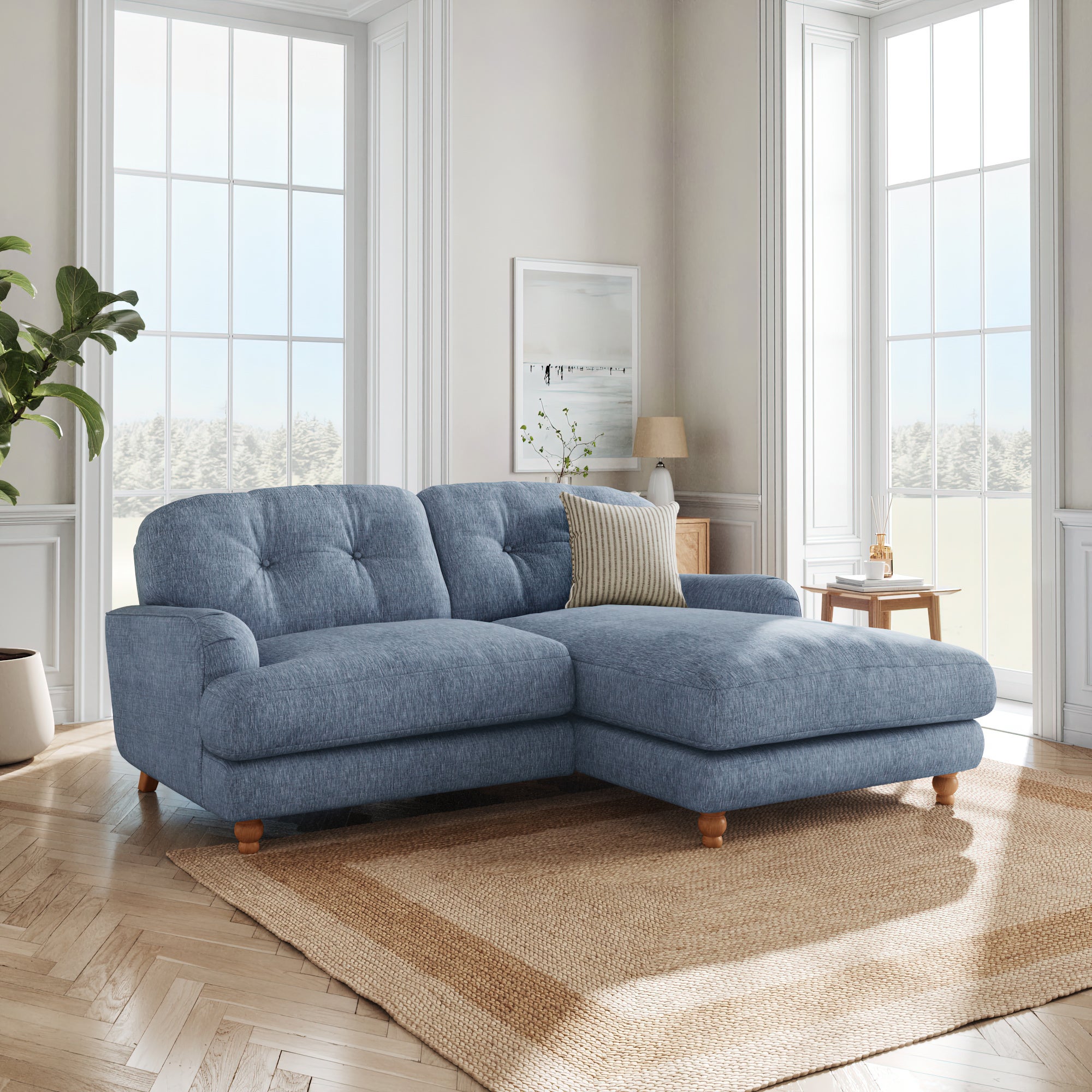 Martha Slub Faux Linen Corner Chaise Sofa Slub Faux Linen Denim