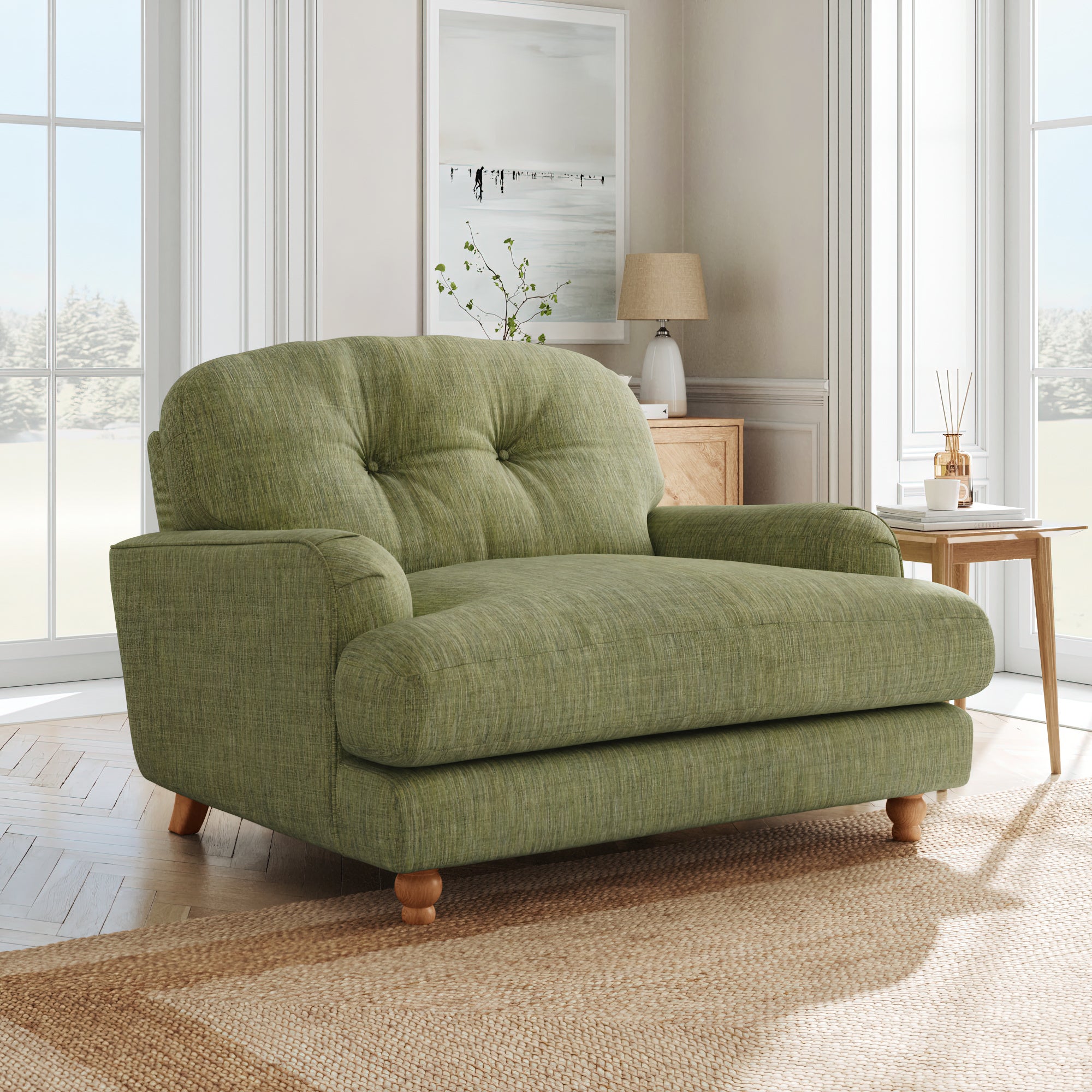 Martha Faux Linen Snuggle Chair Slub Faux Linen Green