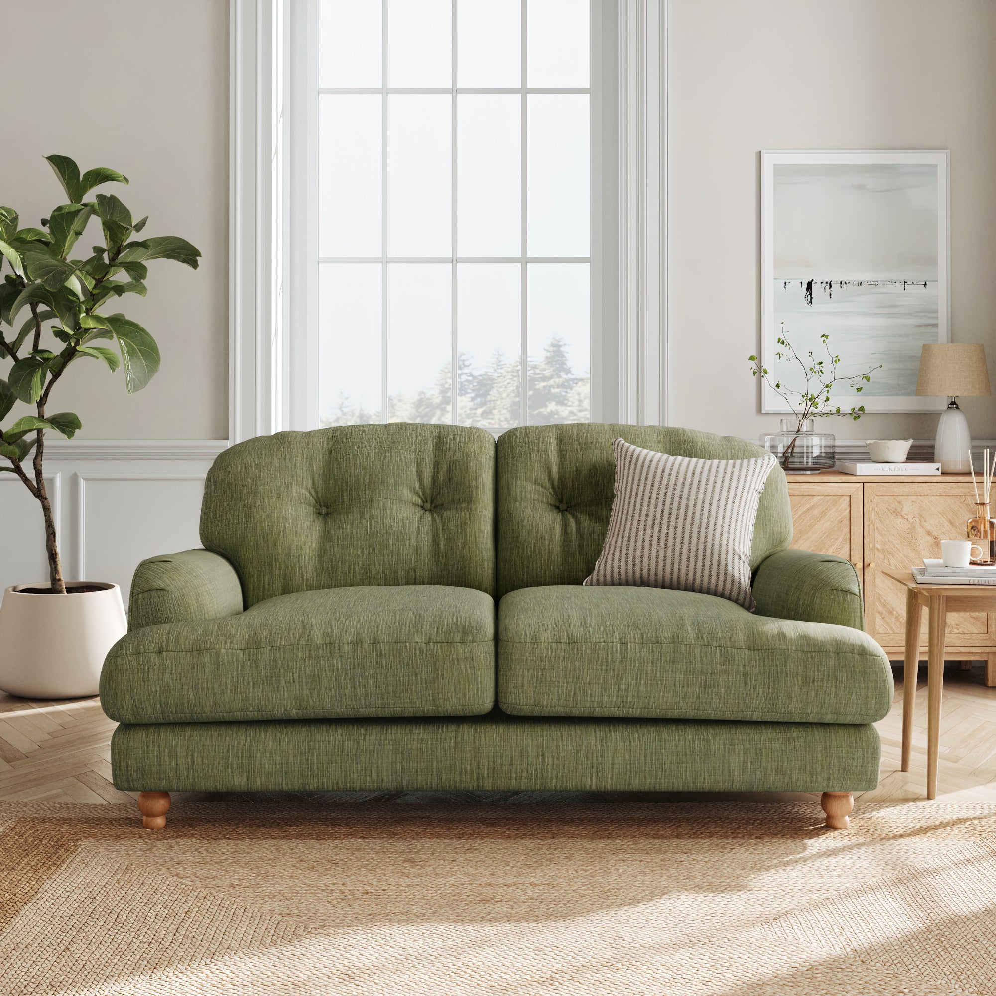 Martha Faux Linen 2 Seater Sofa Slub Faux Linen Green