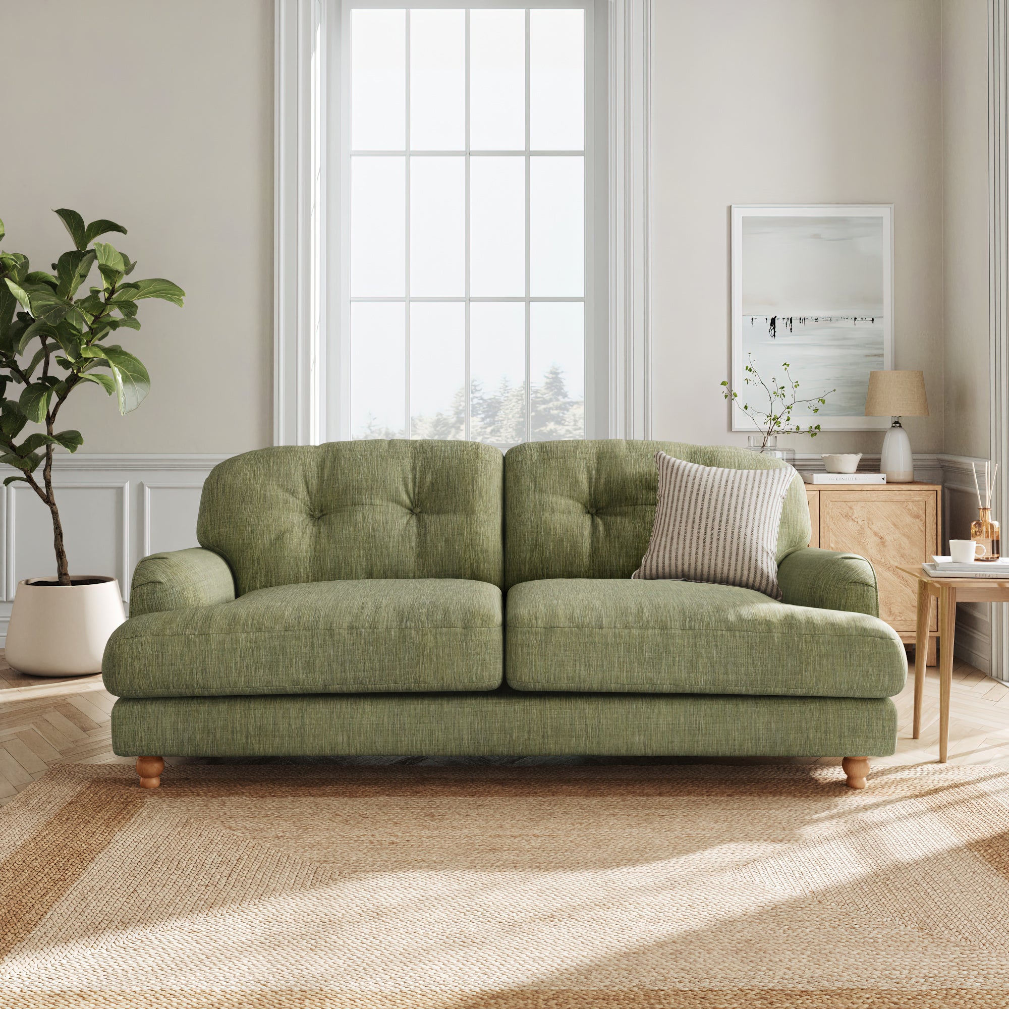 Martha Faux Linen 3 Seater Sofa Slub Faux Linen Green