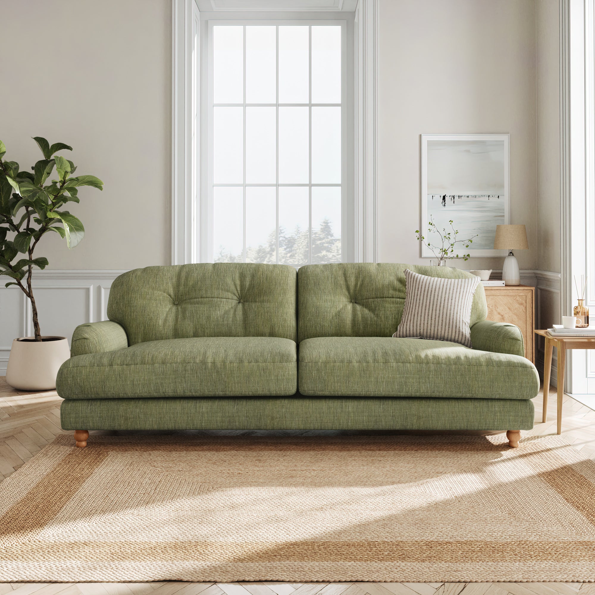 Martha Slub Faux Linen 4 Seater Sofa Slub Faux Linen Green