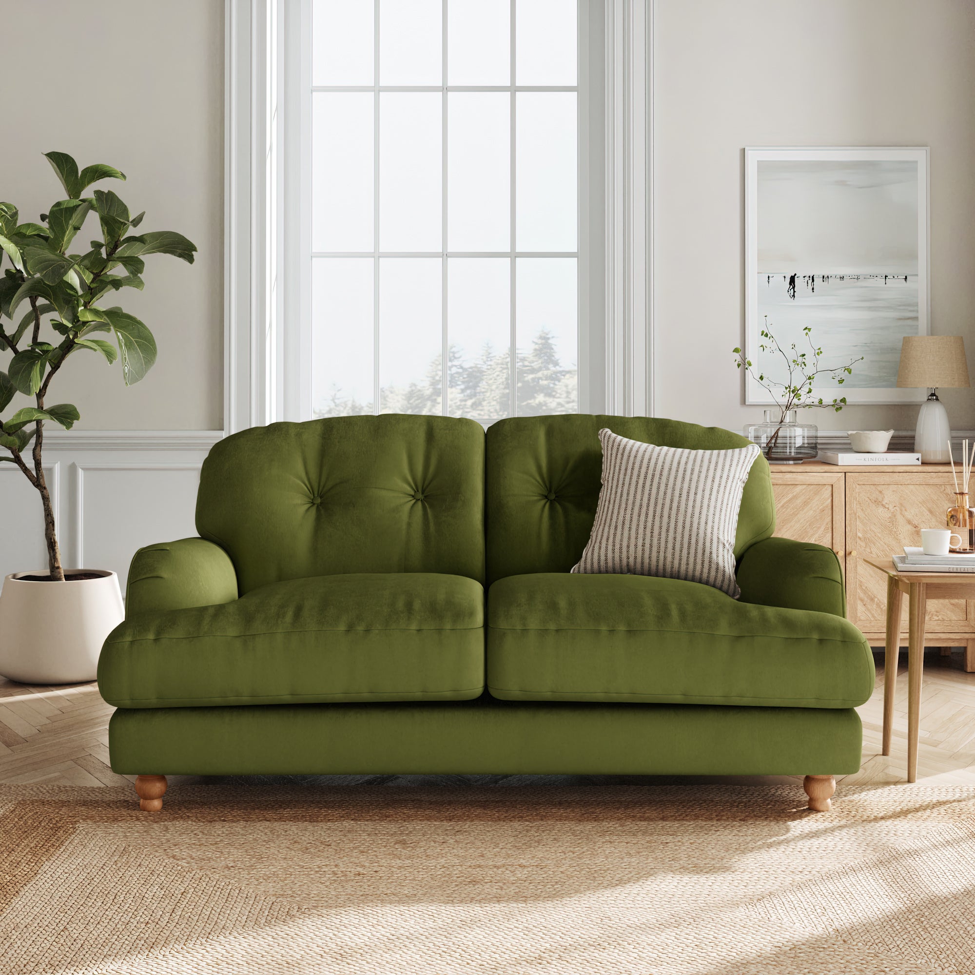 Martha Matte Plush Velvet 2 Seater Sofa Matte Plush Velvet Olive