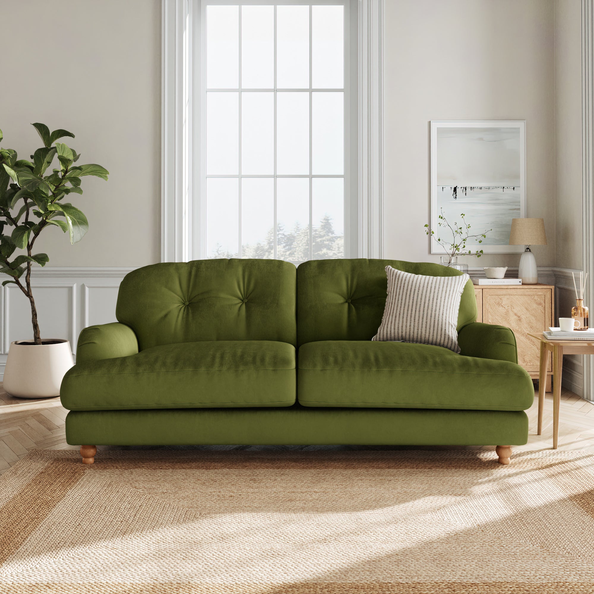 Martha Matte Plush Velvet 3 Seater Sofa Matte Plush Velvet Olive