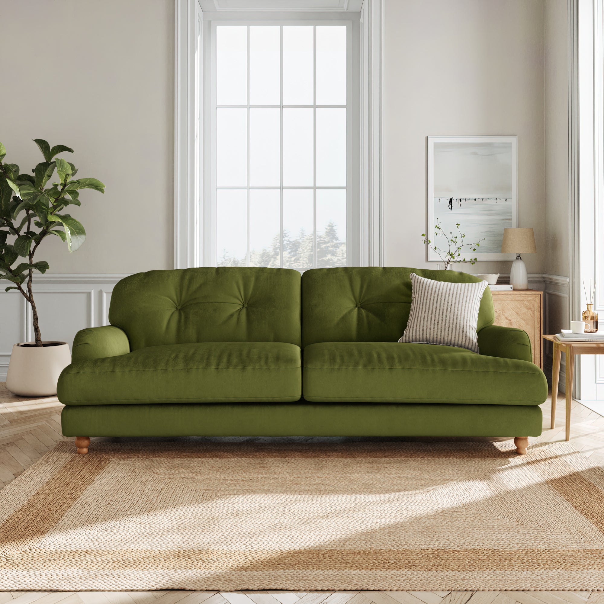 Martha Matte Plush Velvet 4 Seater Sofa Matte Plush Velvet Olive