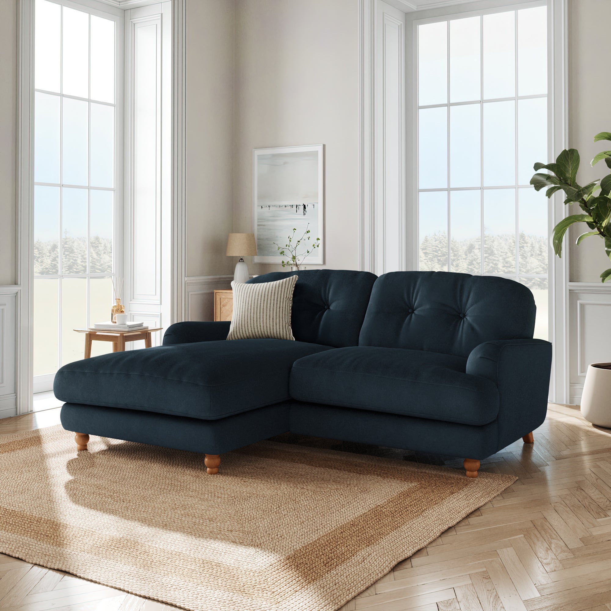 Martha Matte Plush Velvet Corner Chaise Sofa Matte Plush Velvet Navy