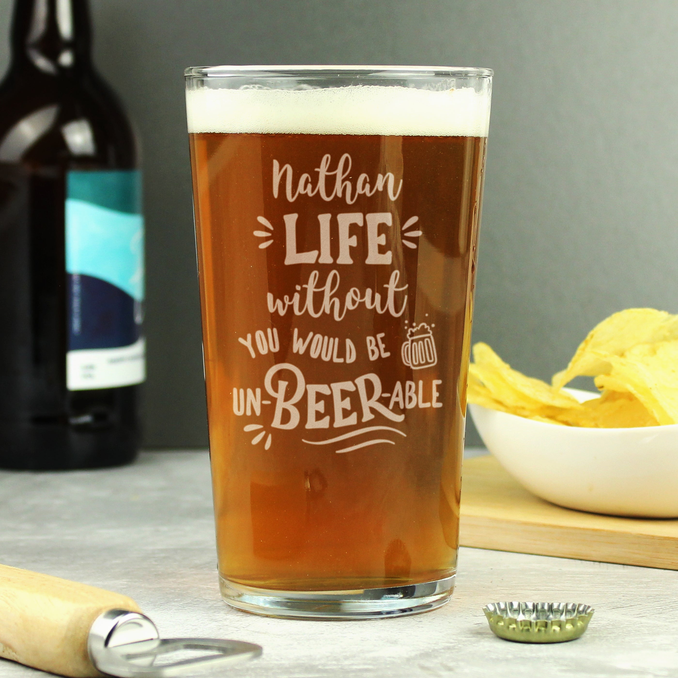 Personalised Un Beer Able Pint Glass Clear