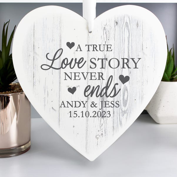 Personalised Love Story Large Wooden Heart Decoration image 1 of 6