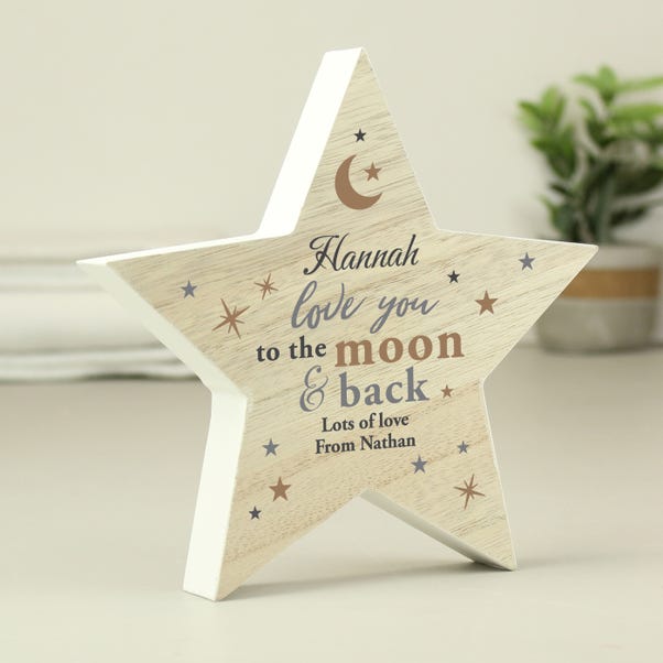 Personalised Love You To The Moon And Back Wooden Star Ornament image 1 of 5