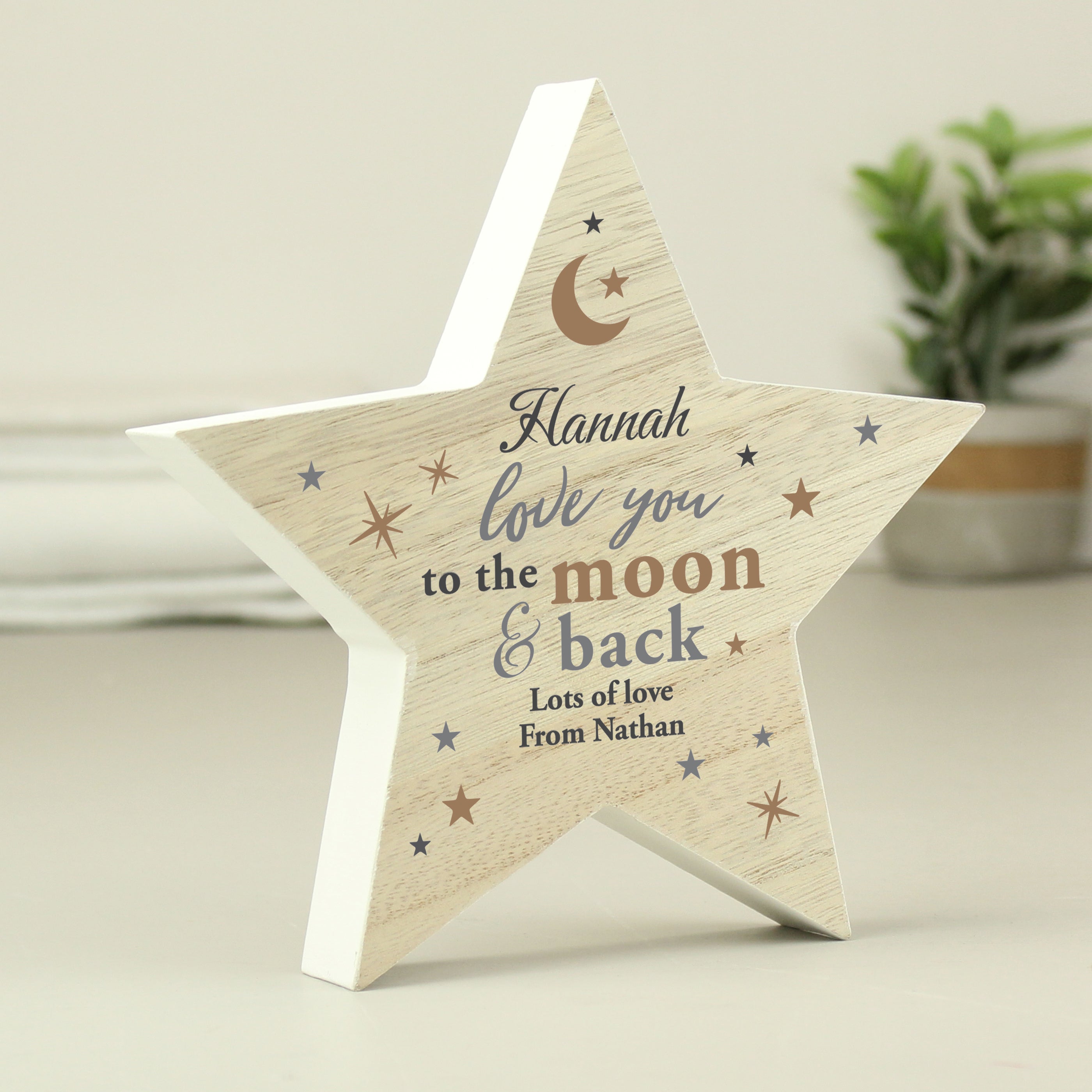 Personalised Love You To The Moon And Back Wooden Star Ornament