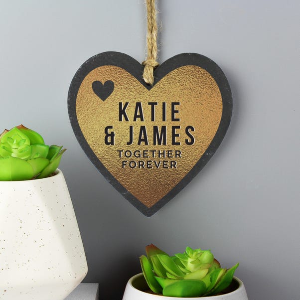 Personalised Couples Gold Printed Slate Heart Decoration image 1 of 3