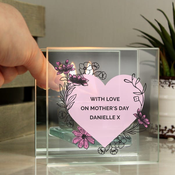 Personalised Pink Heart Glass Tealight Holder image 1 of 5