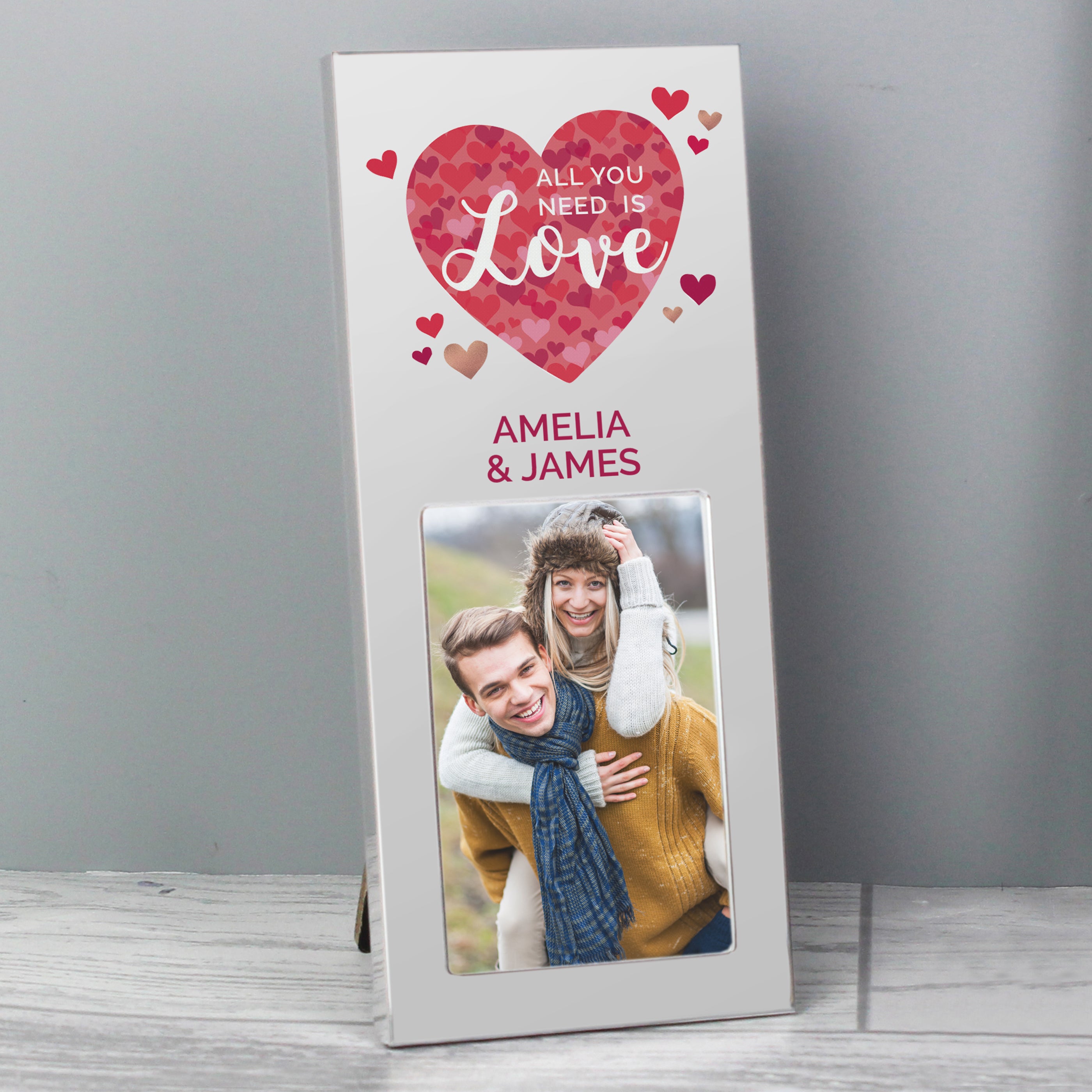 Personalised 'All You Need is Love' Confetti Hearts Photo Frame