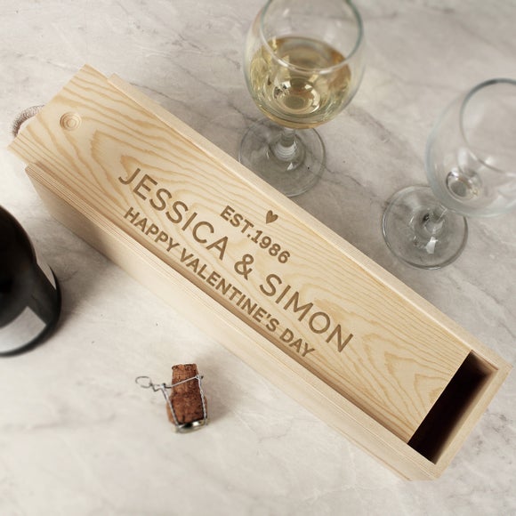 View Personalised Love Heart Wooden Wine Bottle Box View Personalised Love Heart Wooden Wine Bottle Box