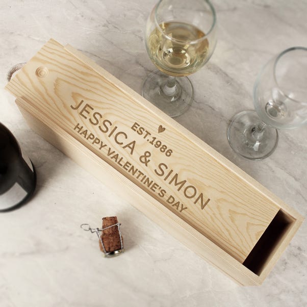 Personalised Love Heart Wooden Wine Bottle Box image 1 of 7