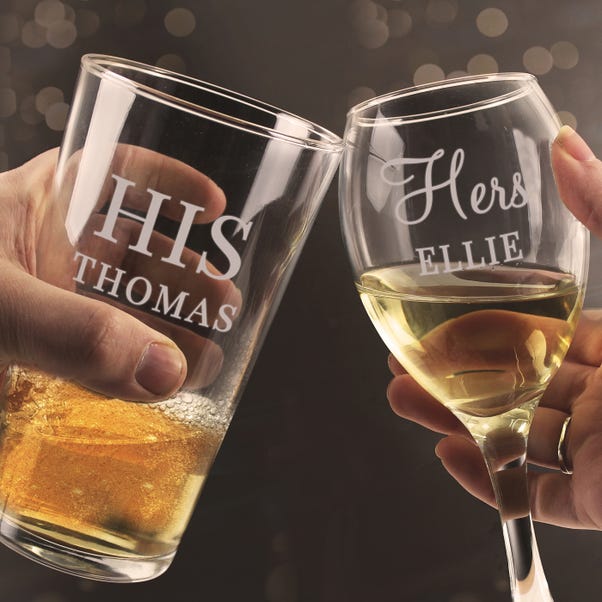 Personalised His & Her Pint and Wine Glass Set image 1 of 5