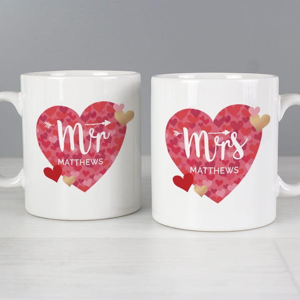 Personalised Set of 2 Mr and Mrs Valentine's Day Confetti Hearts Mugs image 1 of 5