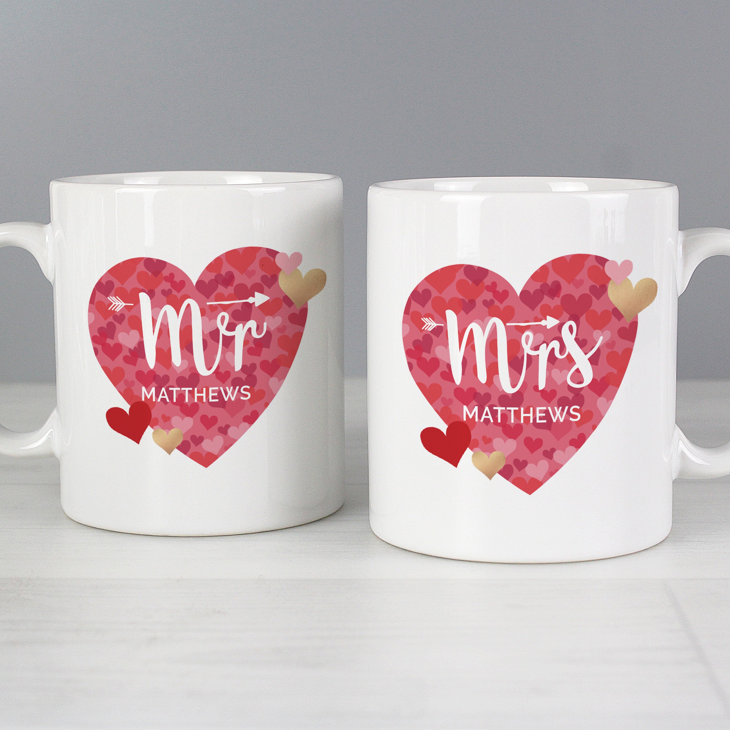 Personalised Set of 2 Mr and Mrs Valentine's Day Confetti Hearts Mugs