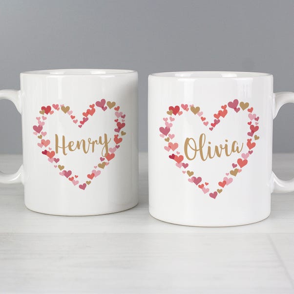 Personalised Set of 2 Confetti Hearts Wedding Mugs image 1 of 6