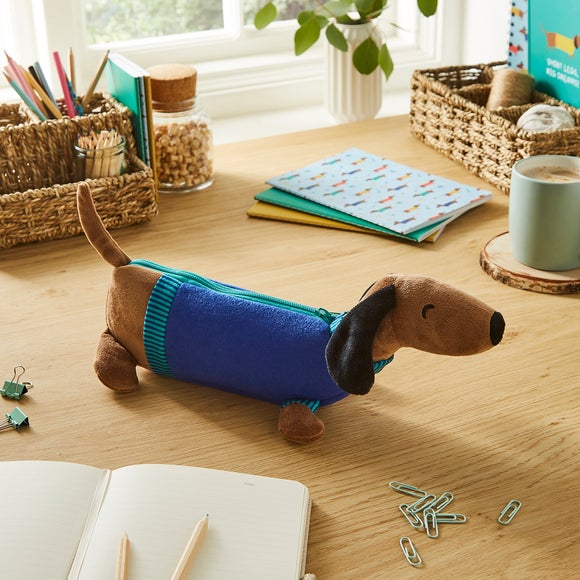 Waters Noble Pencil Case Sausage Dog with Zip Charm Dunelm