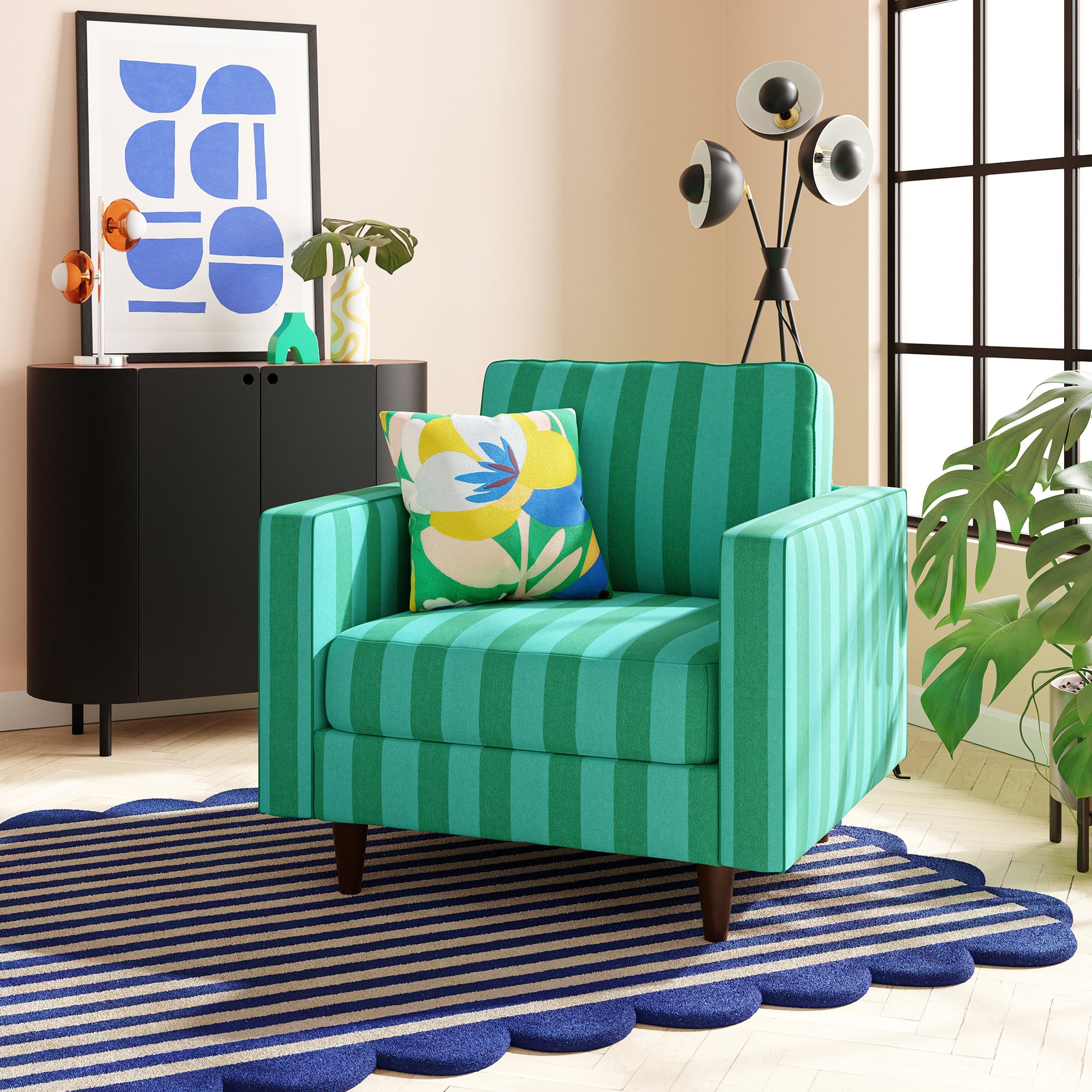 Zoe Elements Two Tone Woven Stripe Armchair Woven Stripe Emerald Green And Teal