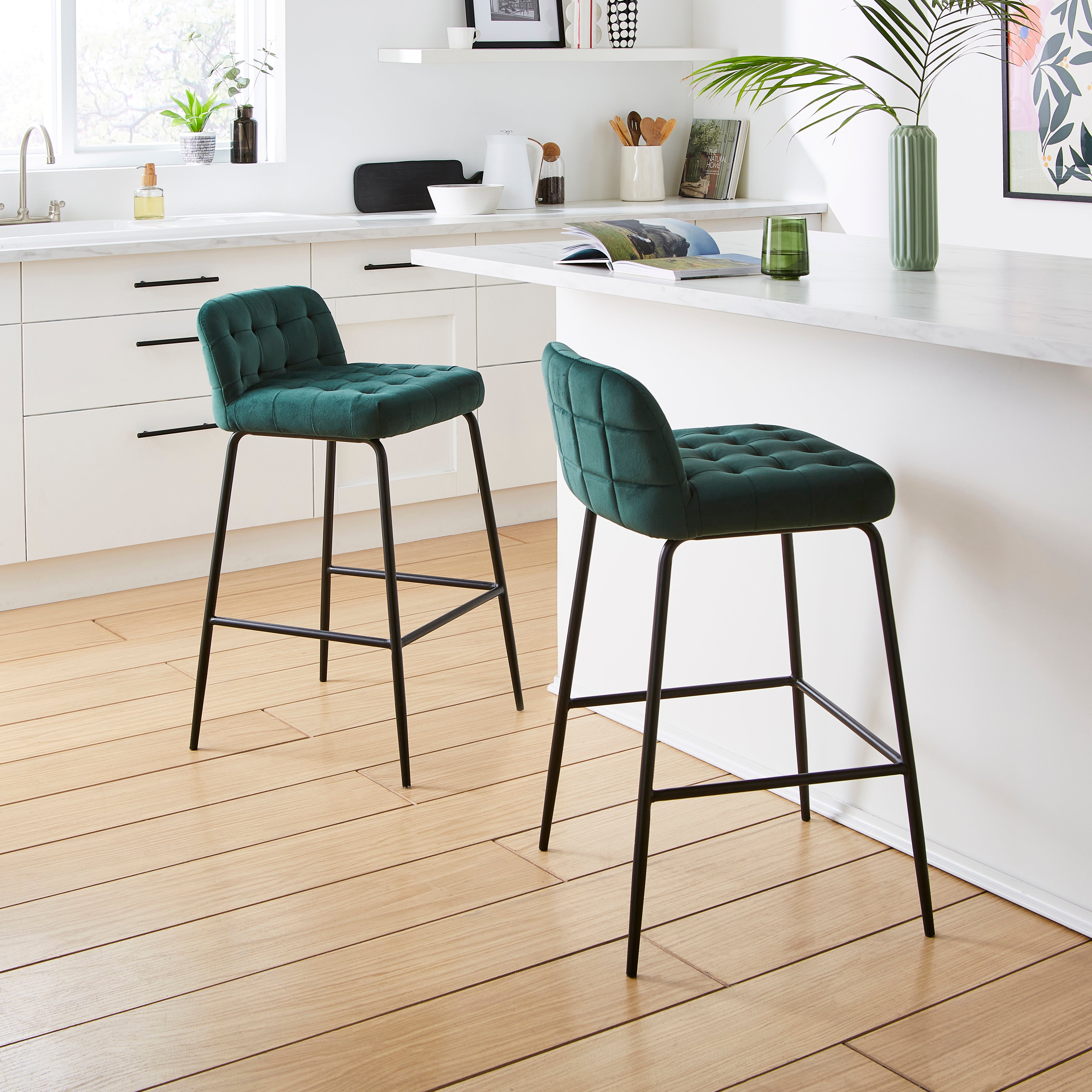 Bodie Counter Height Bar Stool Velvet Bottle Green