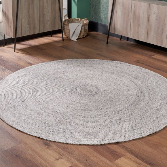 Photo of Warm Grey Tweed Round Indoor Outdoor Rug