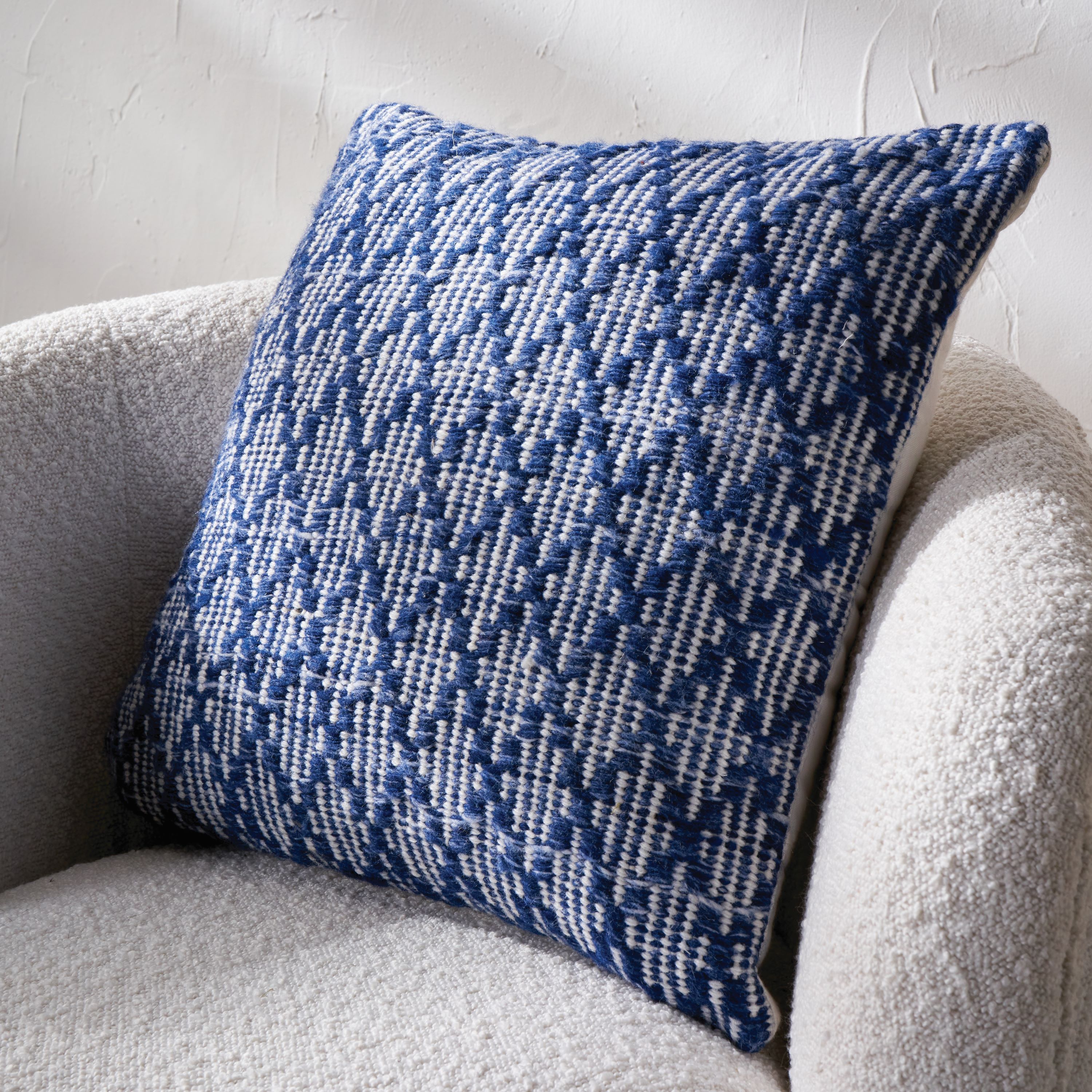 Set of 3 Denim Blue Ikat Square Scatter Cushions