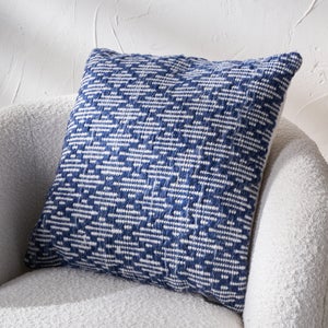 Set Of 3 Denim Blue Ikat Square Scatter Cushions