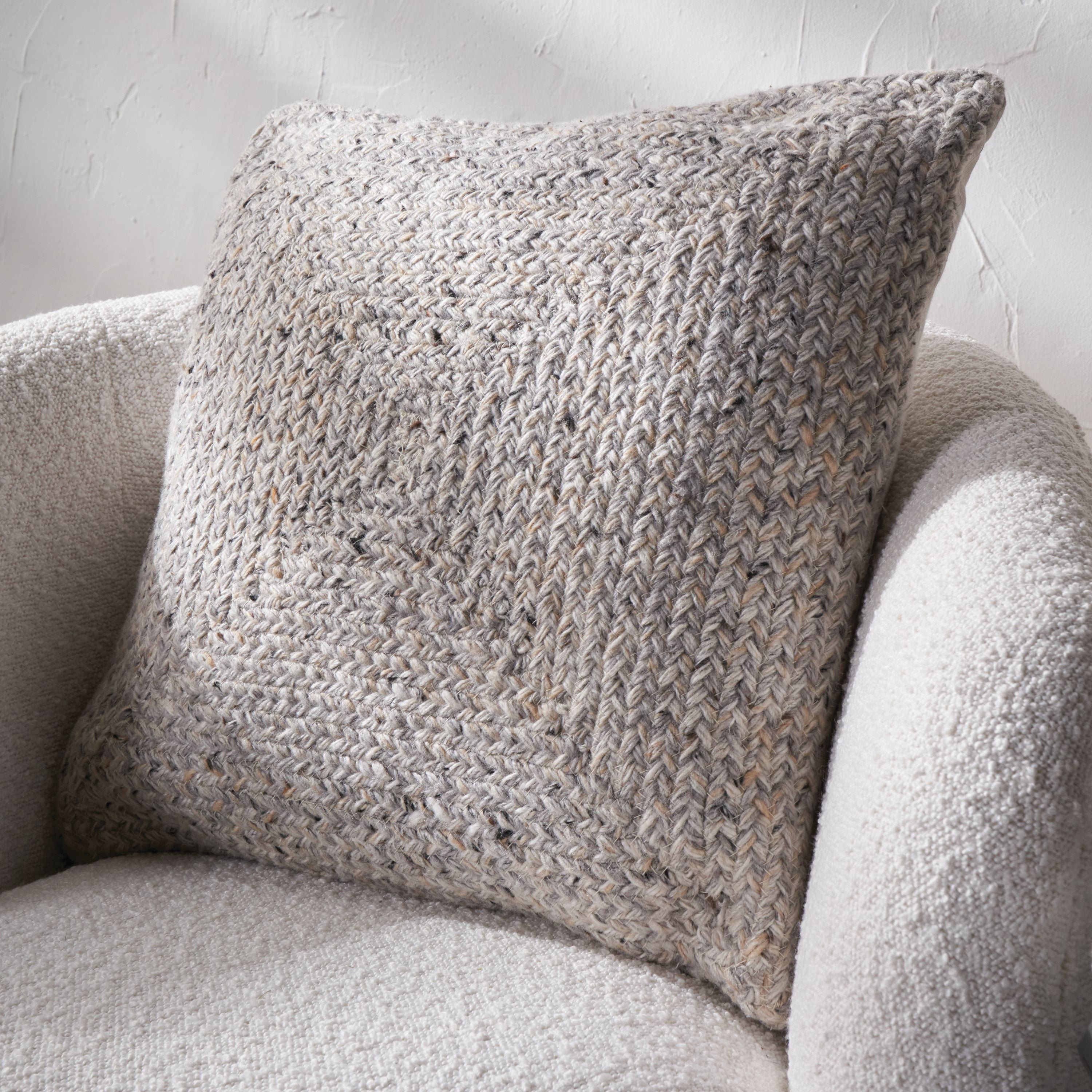 Set of 3 Warm Grey Tweed Square Scatter Cushions
