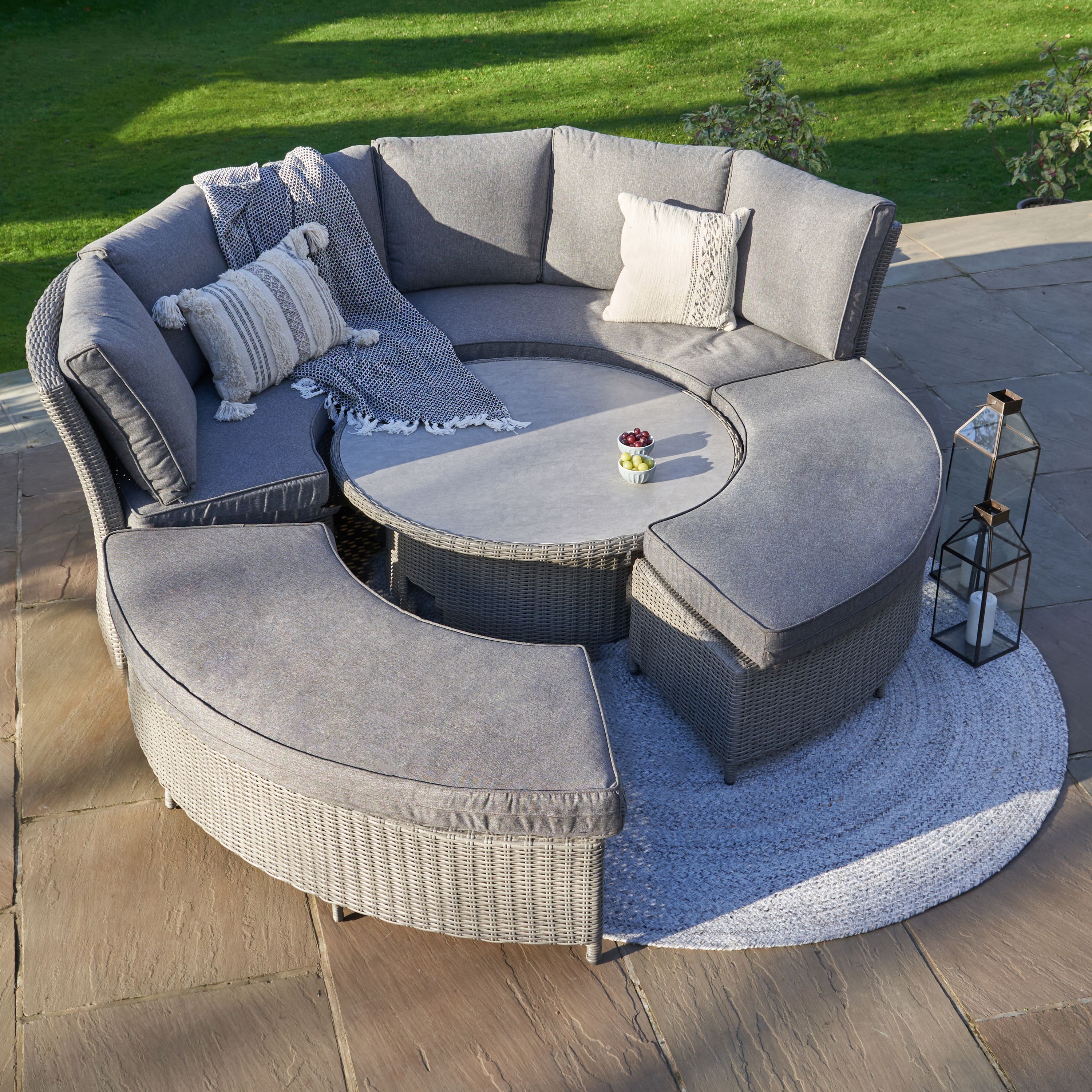Bermuda Daybed Garden Dining Set With Ceramic Top Stone Grey