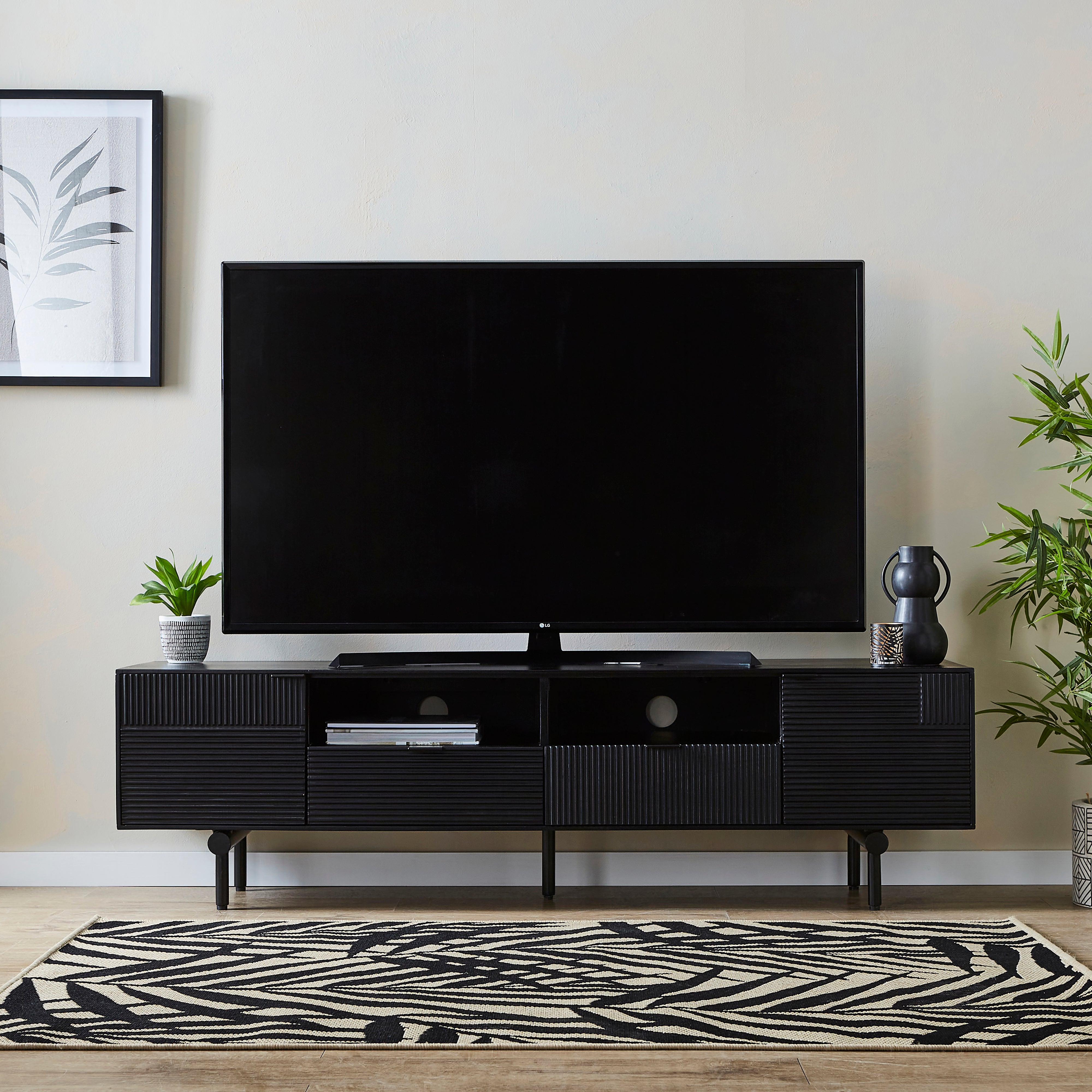 Spencer Extra Wide Tv Unit For Tvs Up To 80 Mango Wood Black