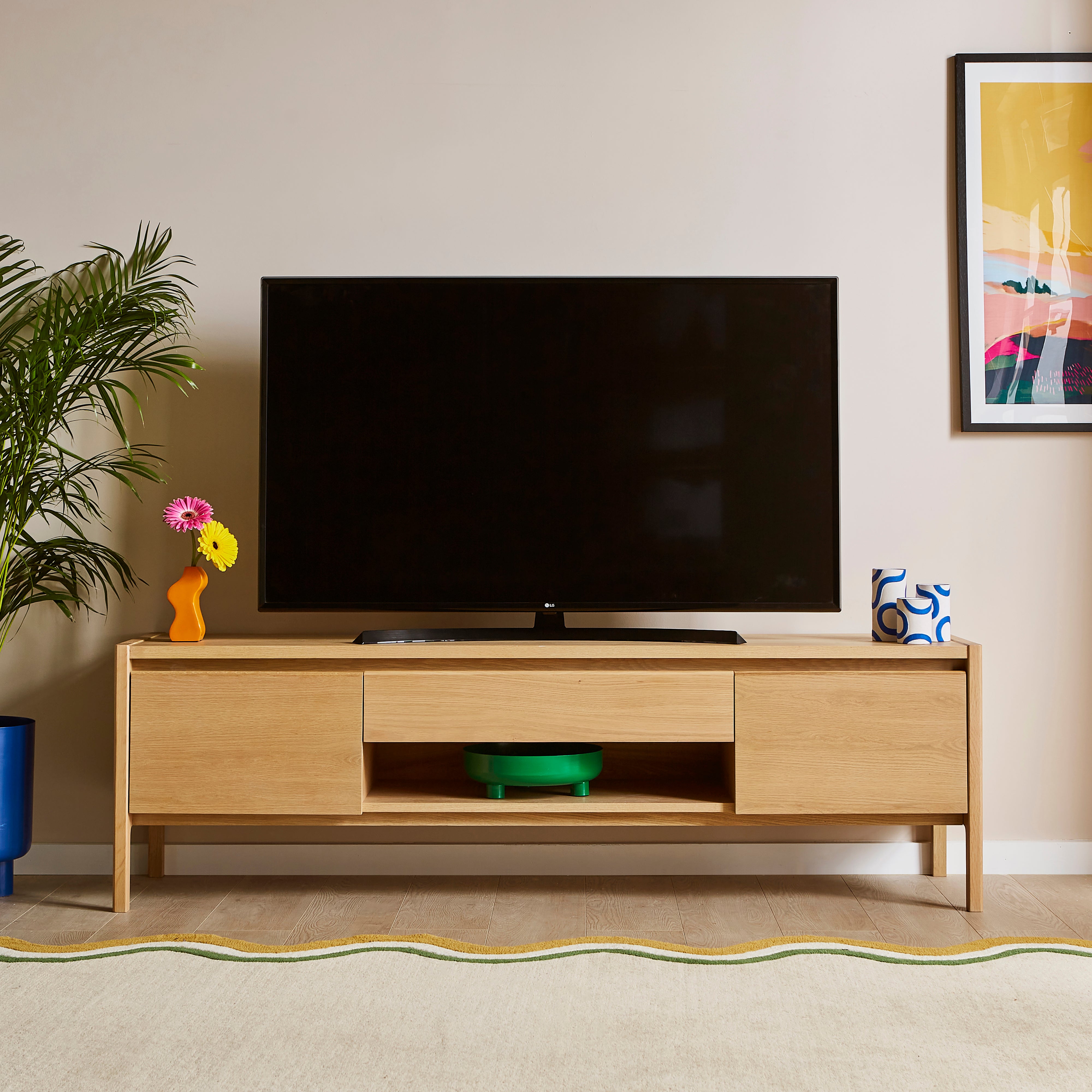 Elements Holmes Extra Wide Tv Unit For Tvs Up To 80 Oak Oak