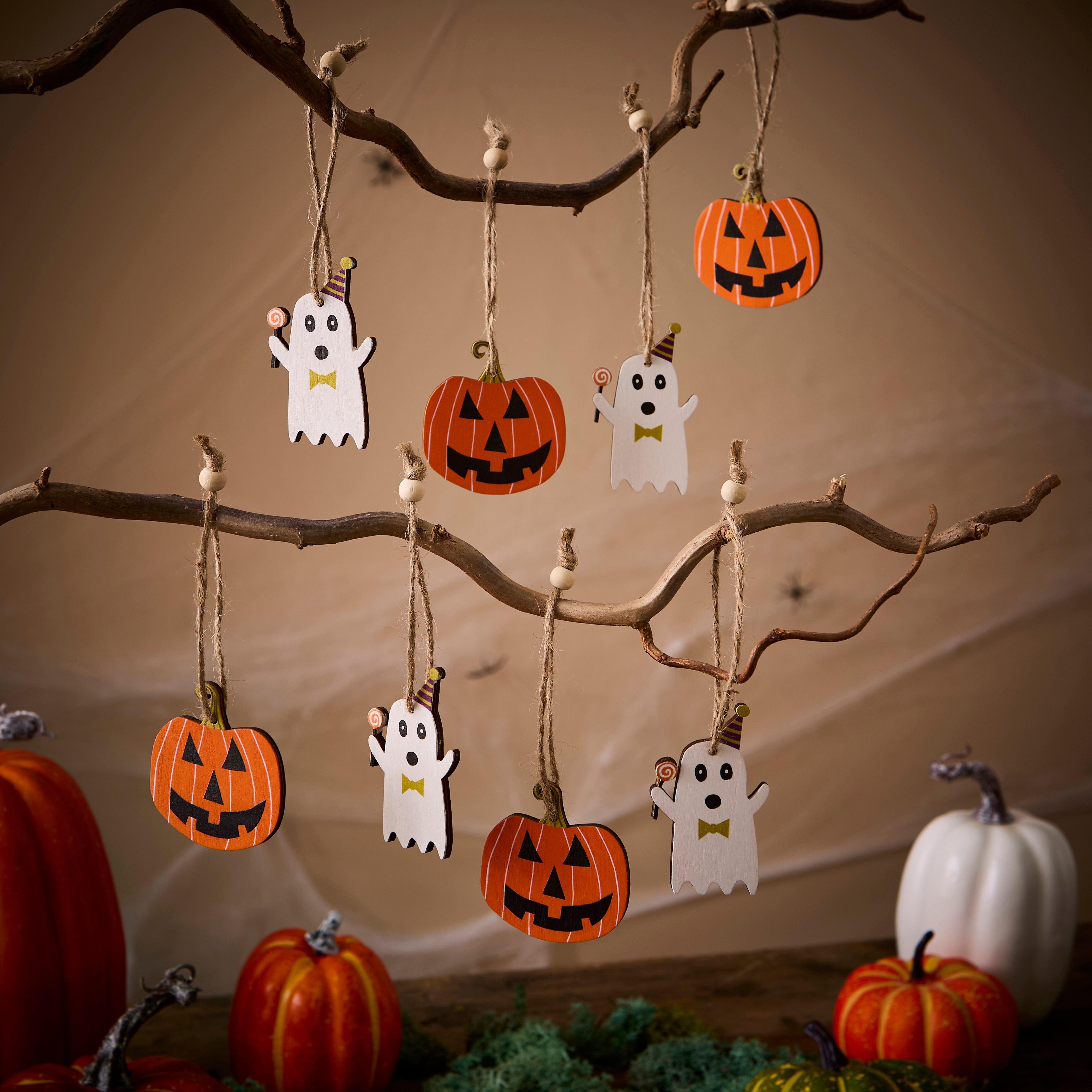 Set of 8 Halloween Wooden Hanging Characters