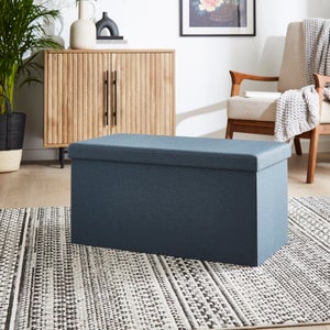 Faux Linen Rectangular Ottoman