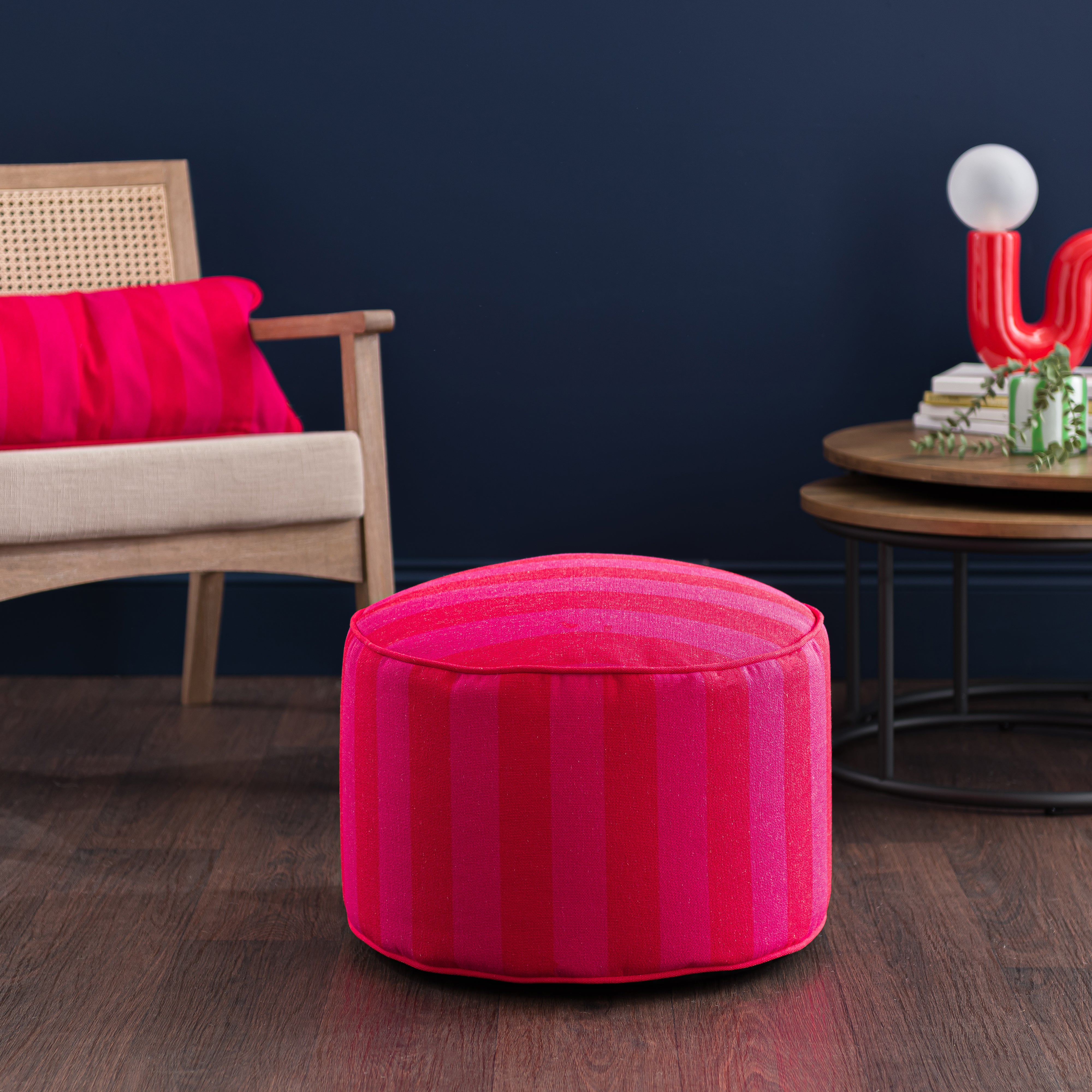 Elements Sutton Stripe Pouffe Magenta