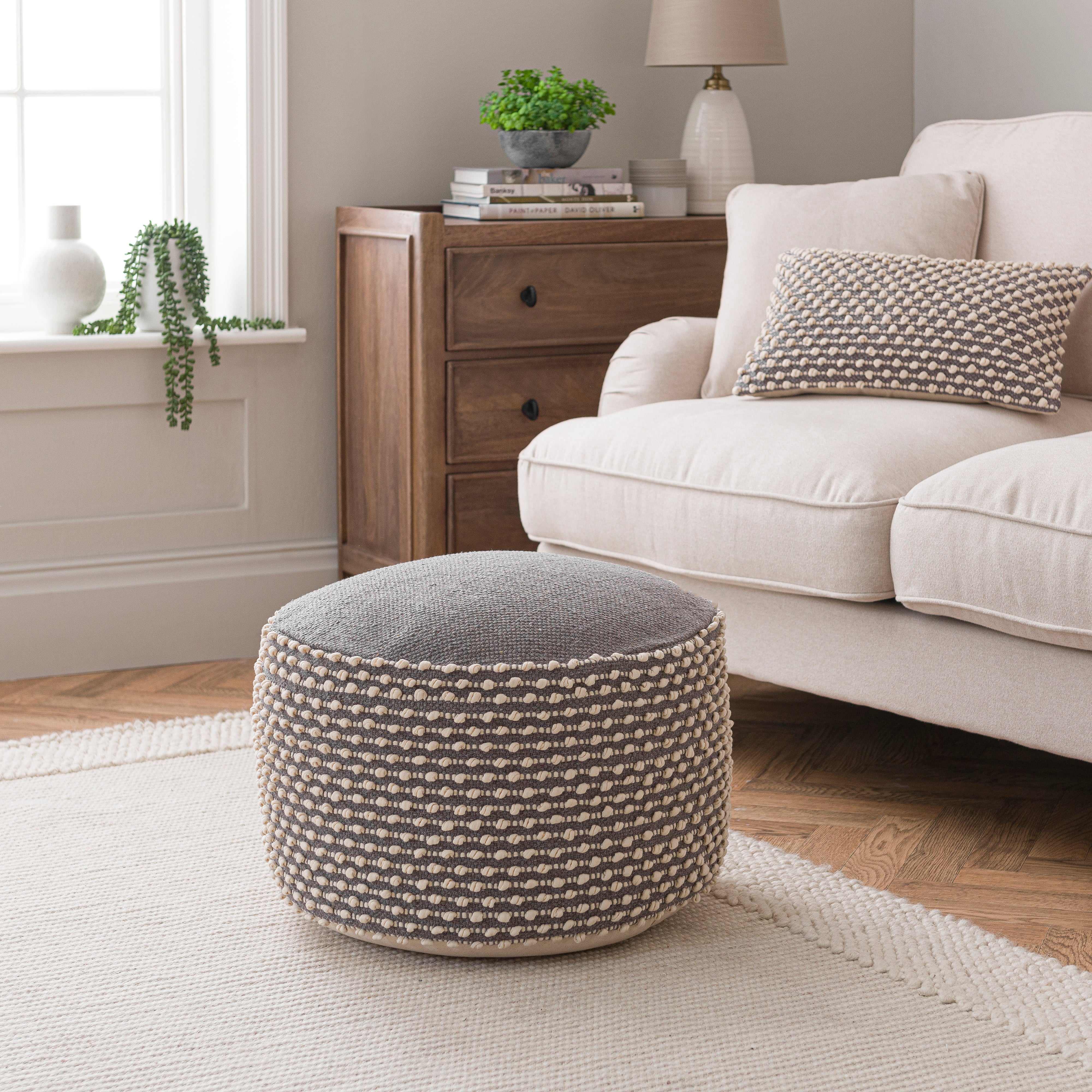 Jersey Bobble Round Pouffe Grey