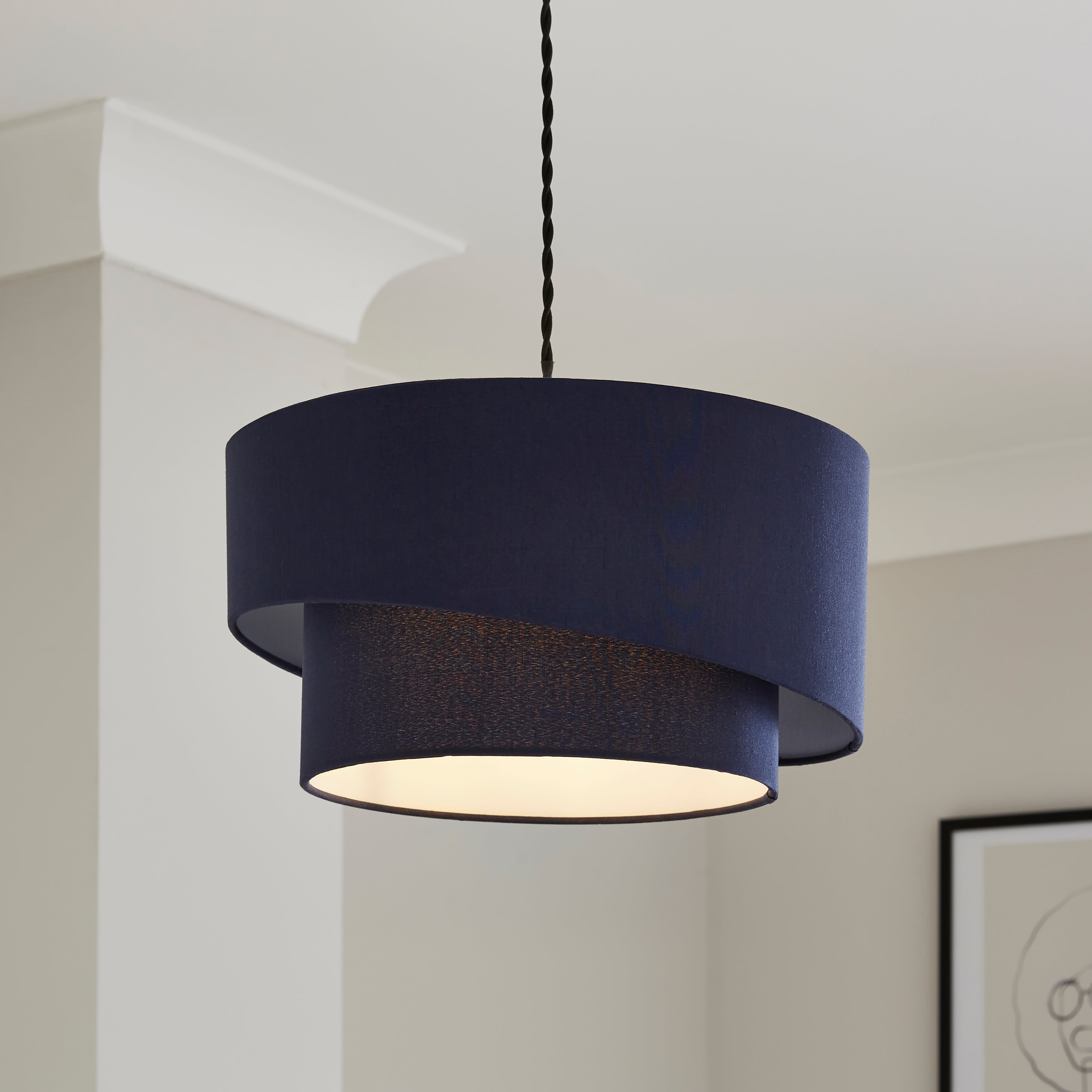 Two Tier Fabric Lamp Shade Navy