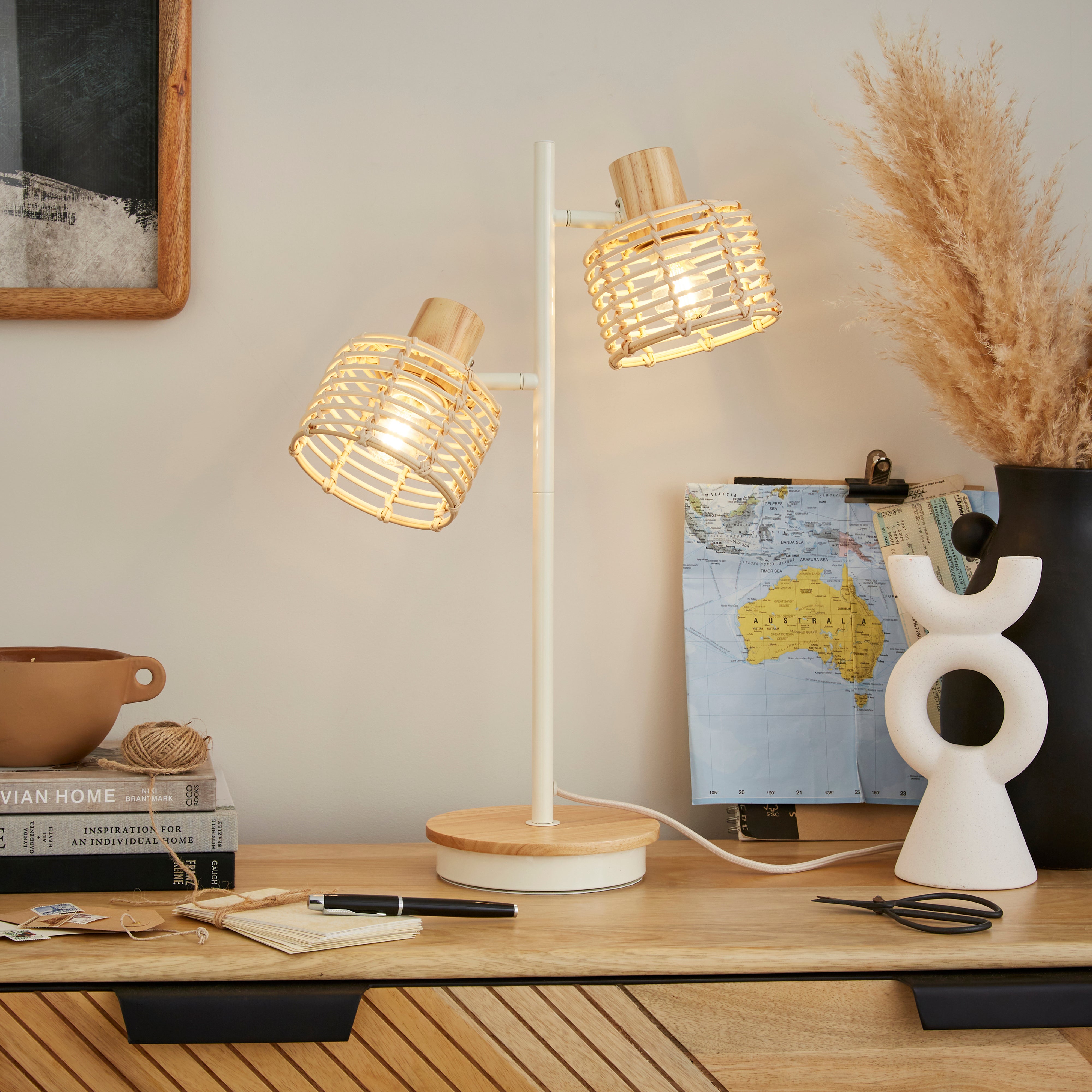 Emil Rattan 2 Light Adjustable Table Lamp