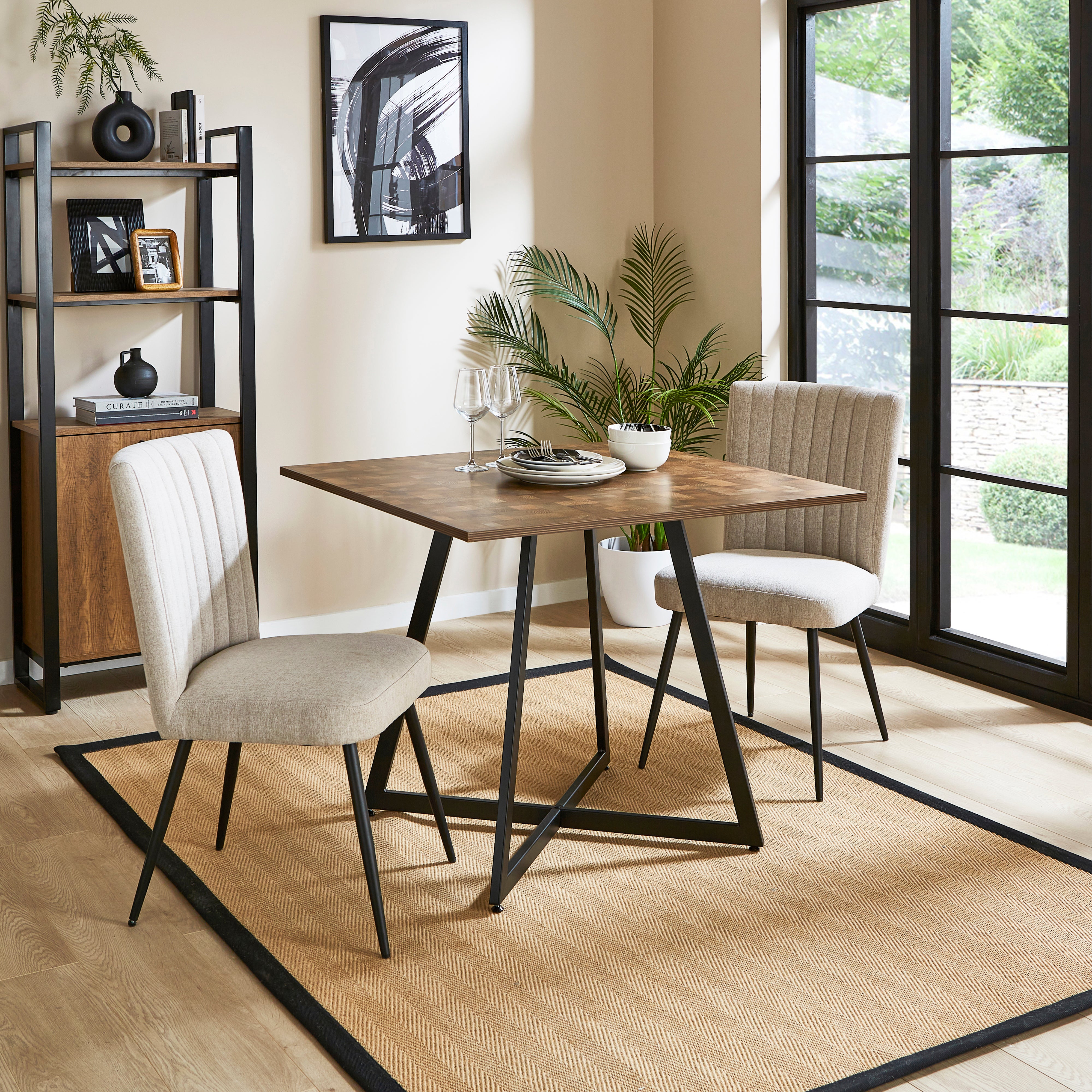 Brayden 4 Seater Square Dining Table Parquet Effect Brown