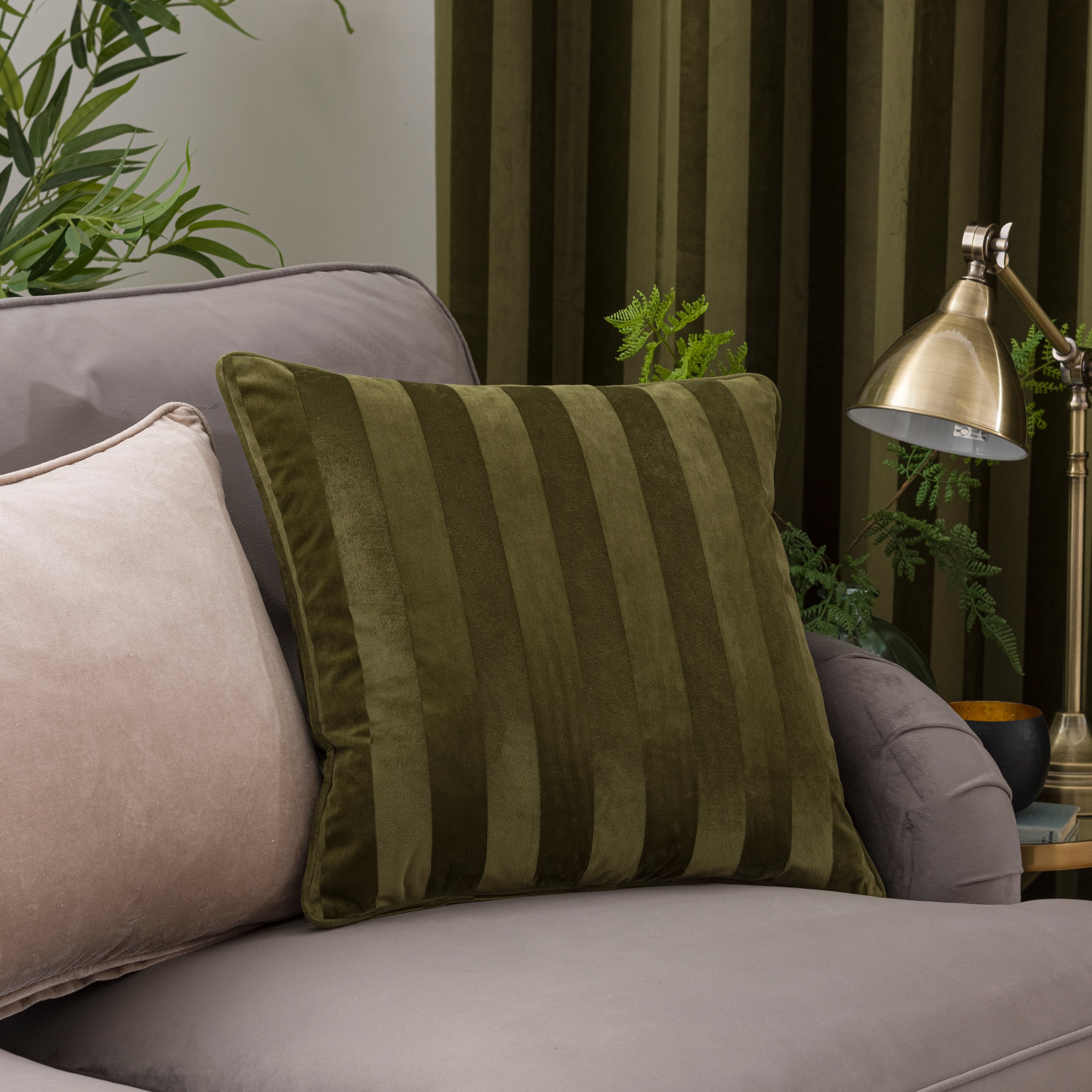 Milford Stripe Square Cushion Moss Green