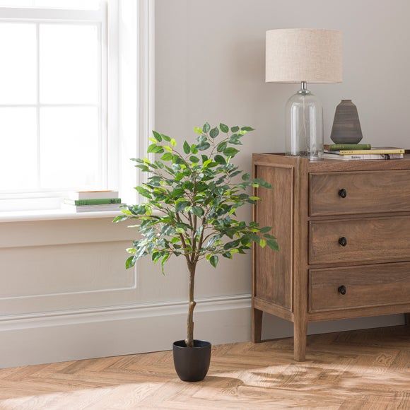 Click to view product details and reviews for Artificial Ficus Tree In Black Cement Plant Pot.