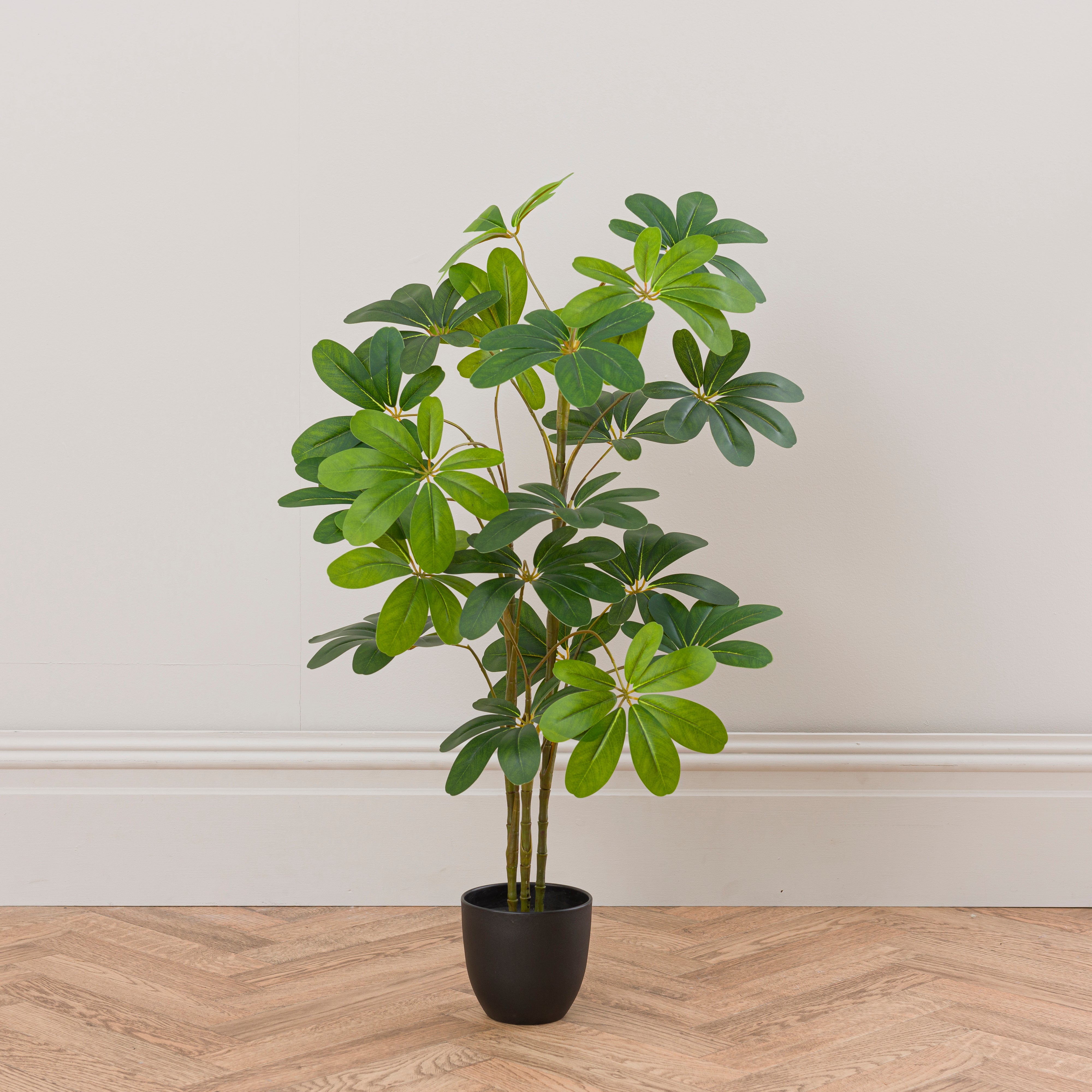 Artificial Umbrella Tree In Black Plant Pot Green